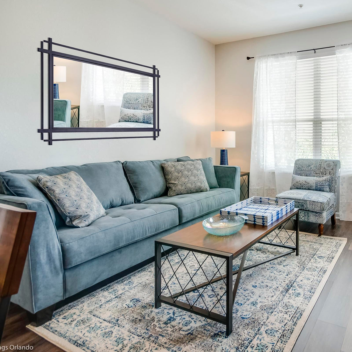 Large Black Wall Mirror with Metal Frame