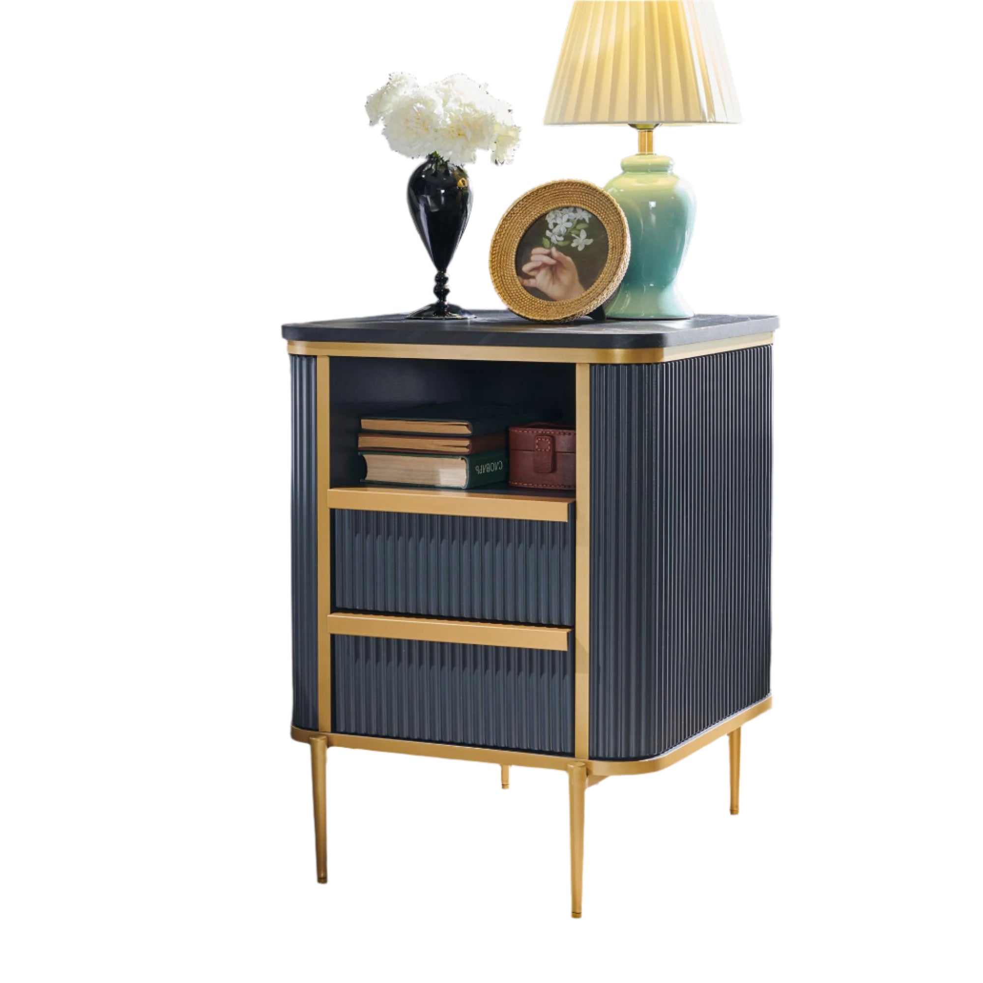 Modern Chic Fluted Nightstand Luxury with Charging Station