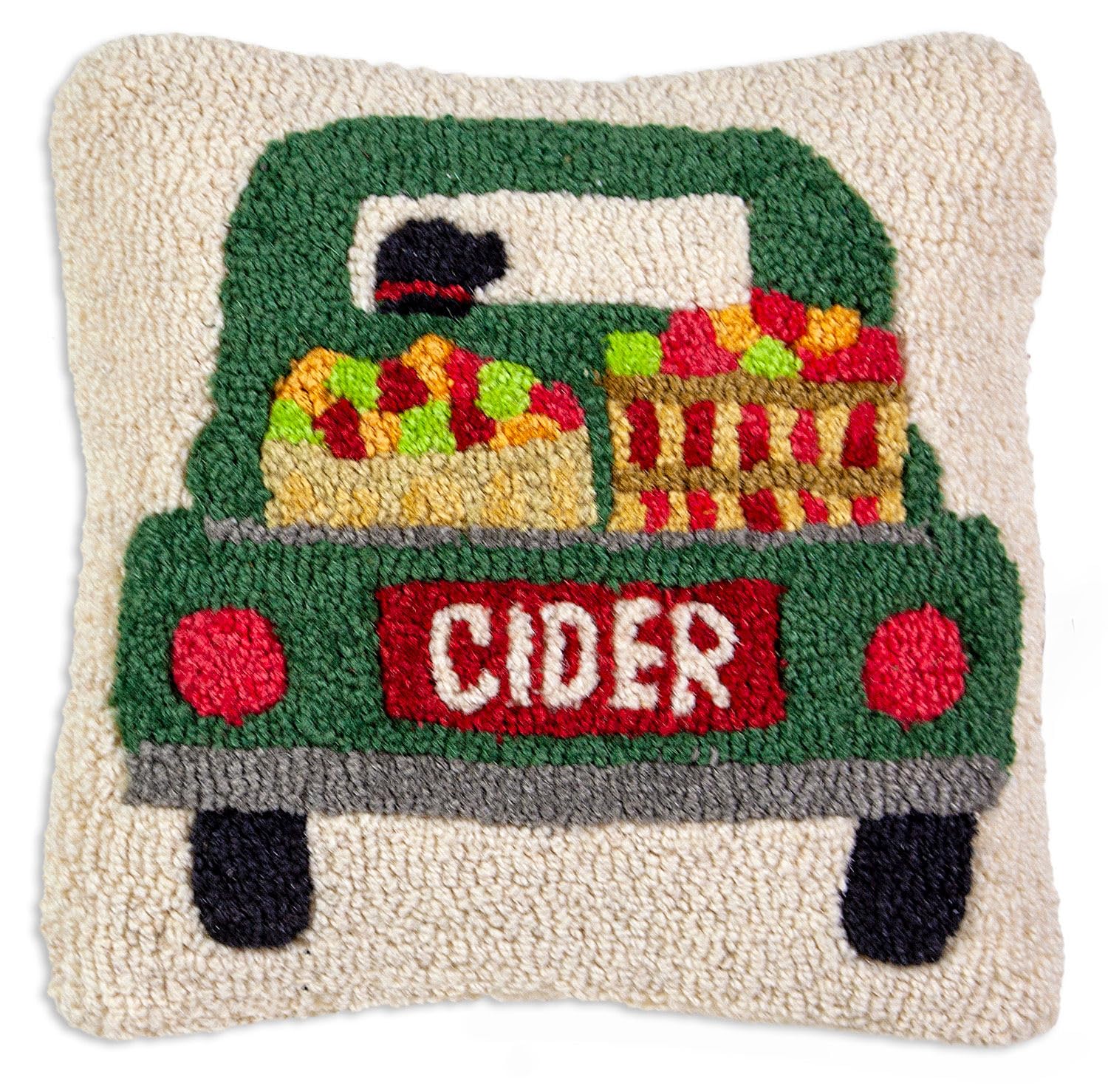 Corners Artist-Designed Cider Truck Hand-Hooked Wool Decorative