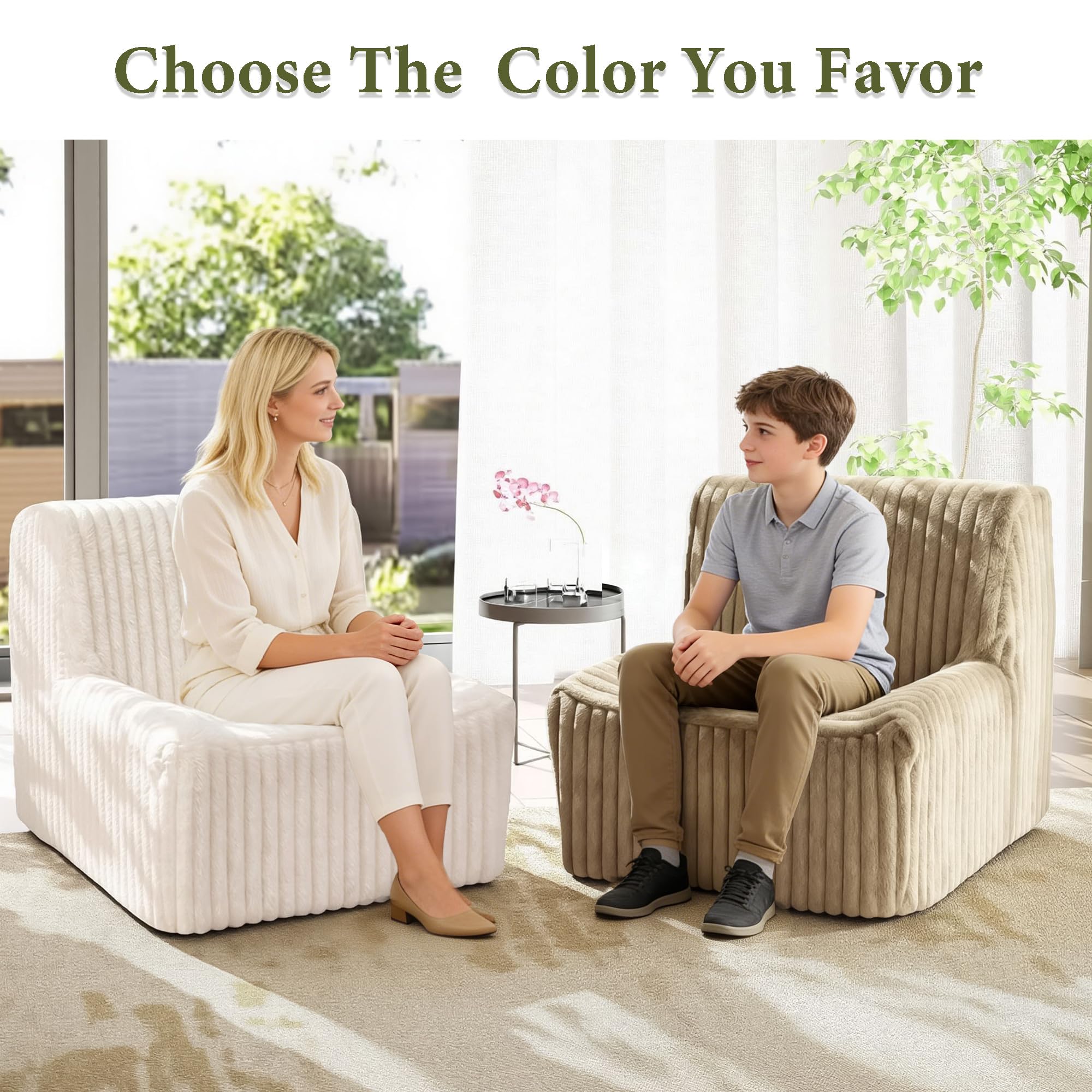 Armless Boneless Accent Chair, Faux Fur Floor Couch