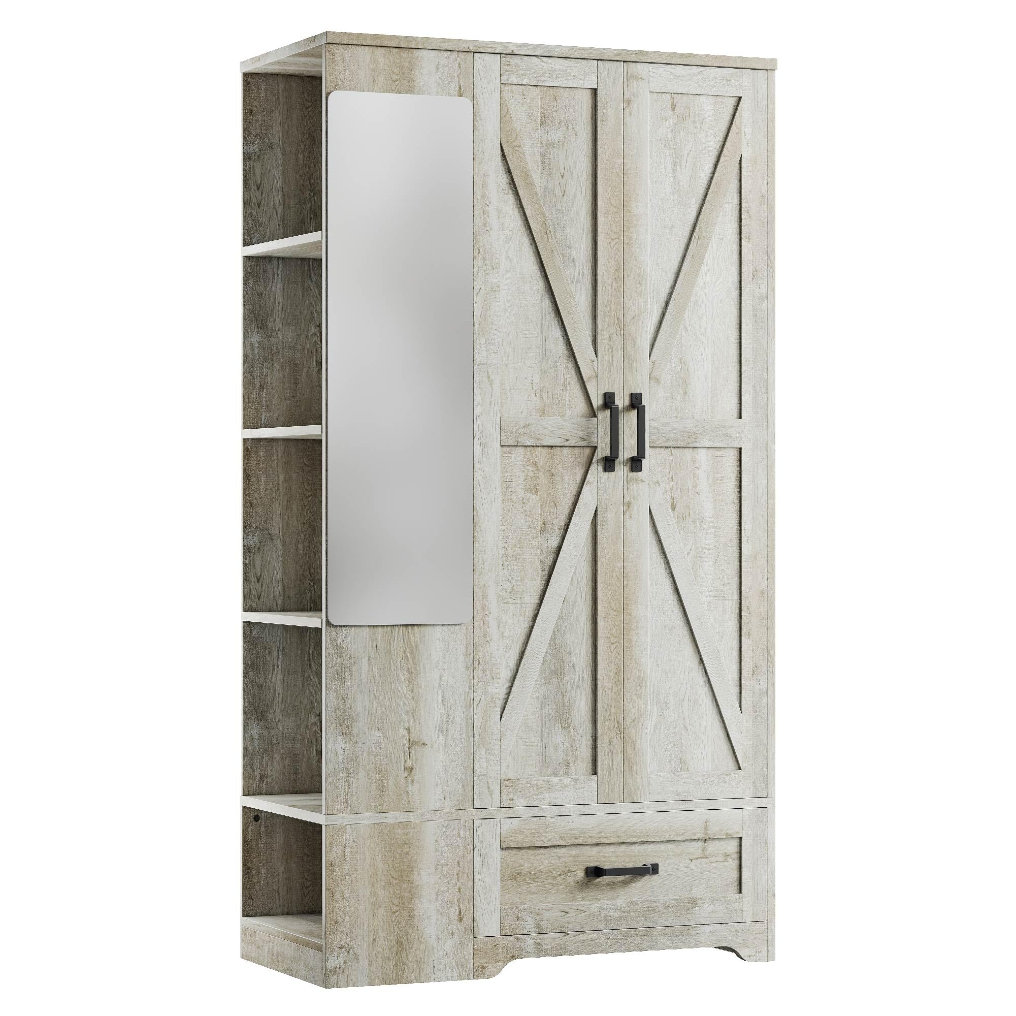 Armoire Wardrobe Closet 70 Inches, Large Storage with Mirror
