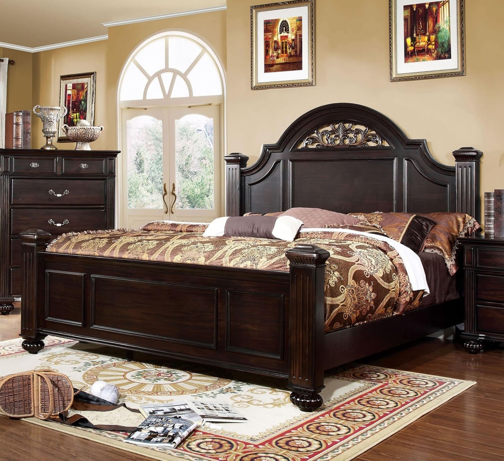 Bed Caddy Rustic King Size Bed Frame Platform Dark Walnut