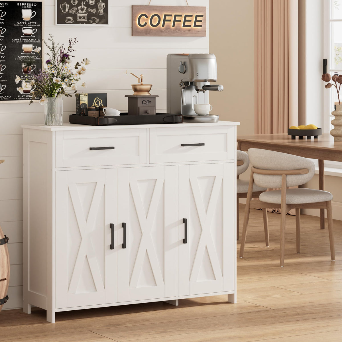 Buffet Cabinet with Drawers & Adjustable Shelf
