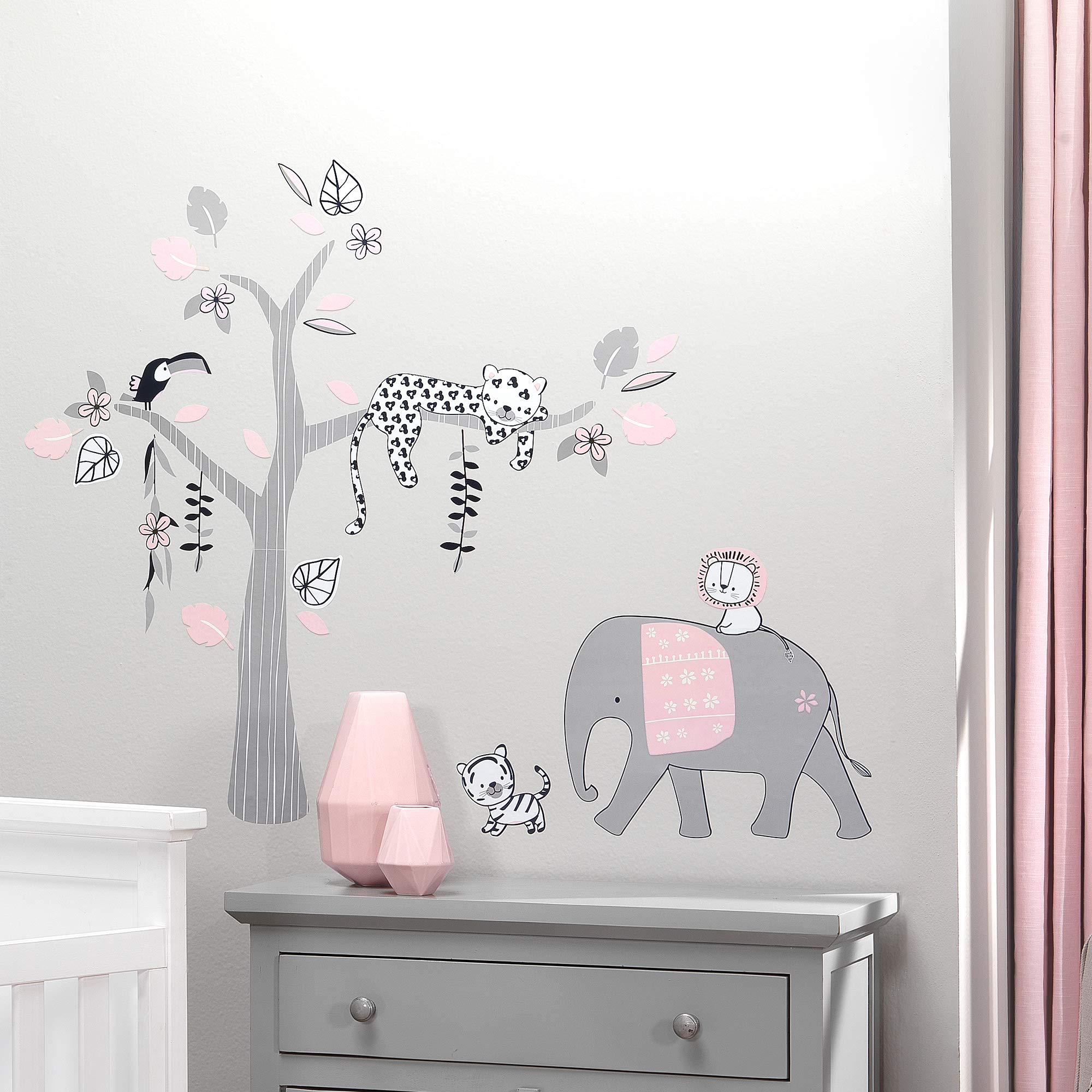 Happy Jungle Pink/White Safari Nursery 5-Piece Crib Bedding Set