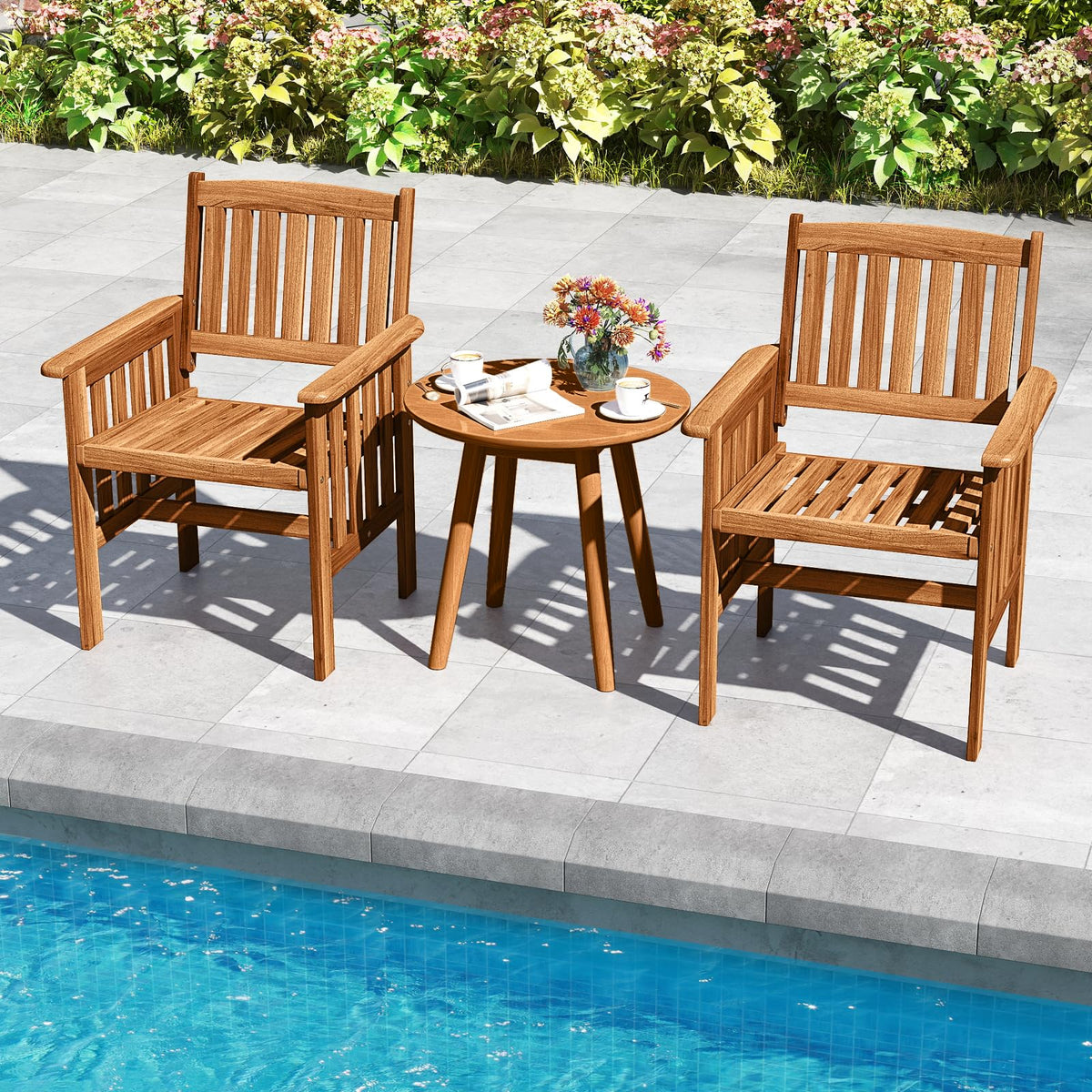 Solid Wood Outdoor Patio Dining Chairs with Armrests