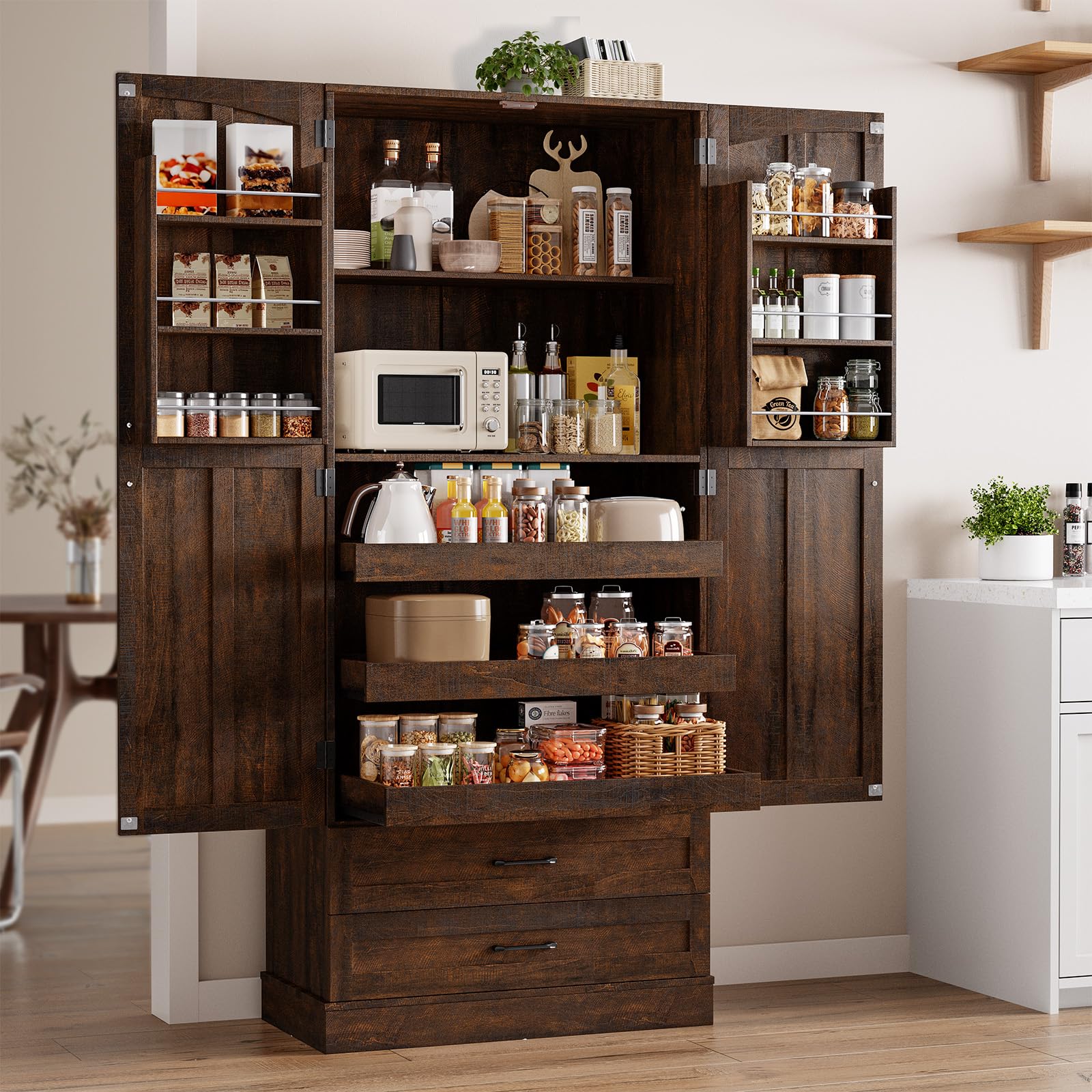 71" Tall Kitchen Pantry Cabinet with Pull-Out Shelves & Drawers