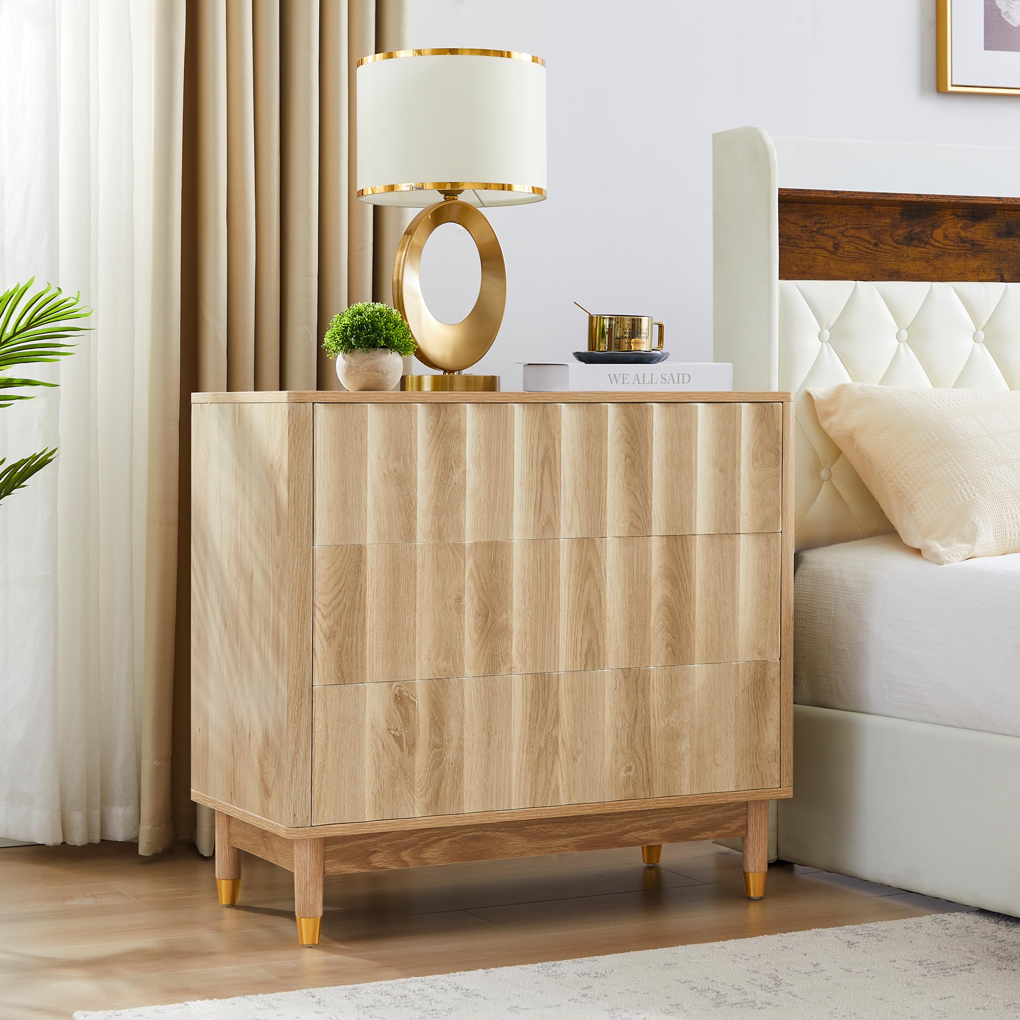 Fluted 3 Drawer Dresser, 31.50" Wide Modern Chest of Drawer, Wood Drawer Organizer