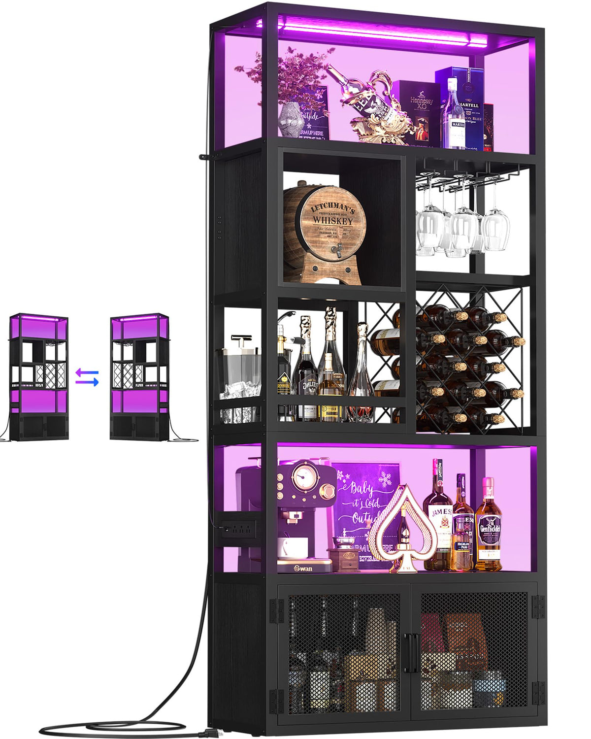 82.6" Tall Bar Cabinet with Power Outlets & LED Lights