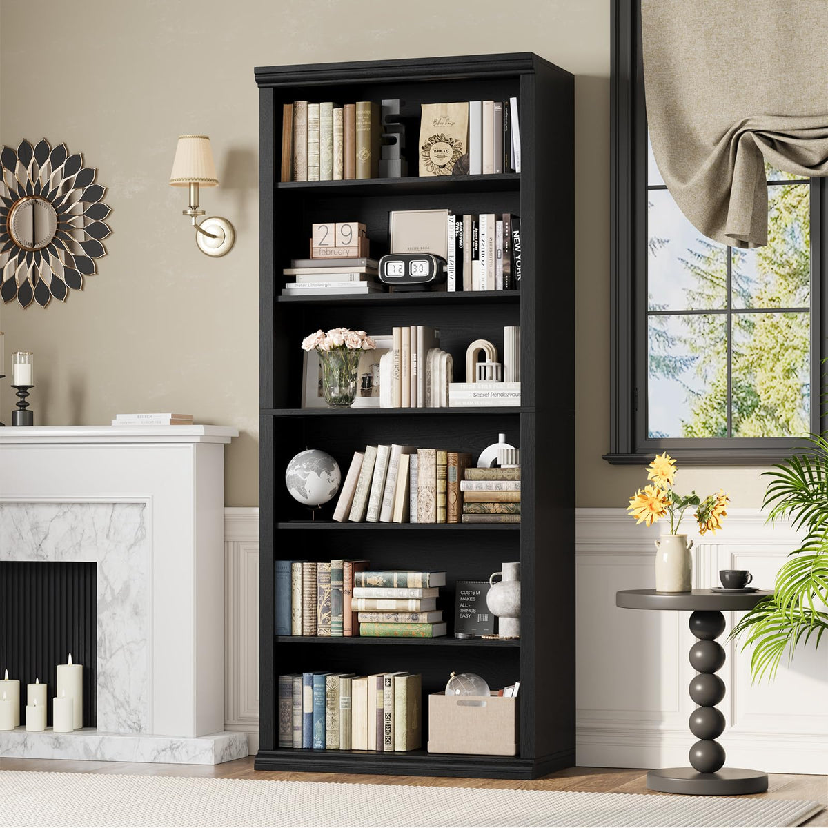 6-Shelf Tall Bookcase with Euro-Style Detailing, 71.8" H