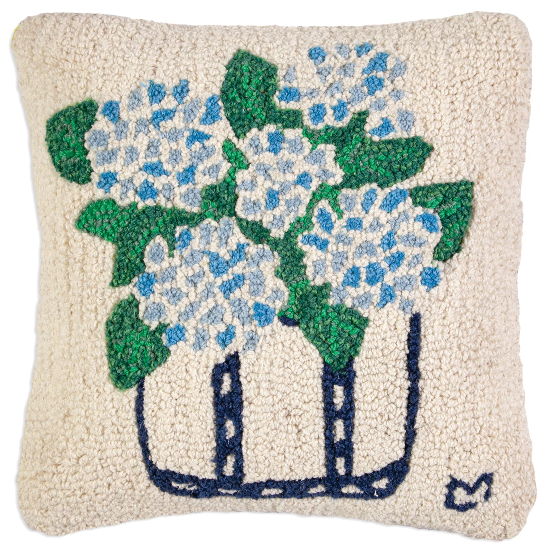Artist-Designed Hydrangea Tote Hand-Hooked Wool Decorative