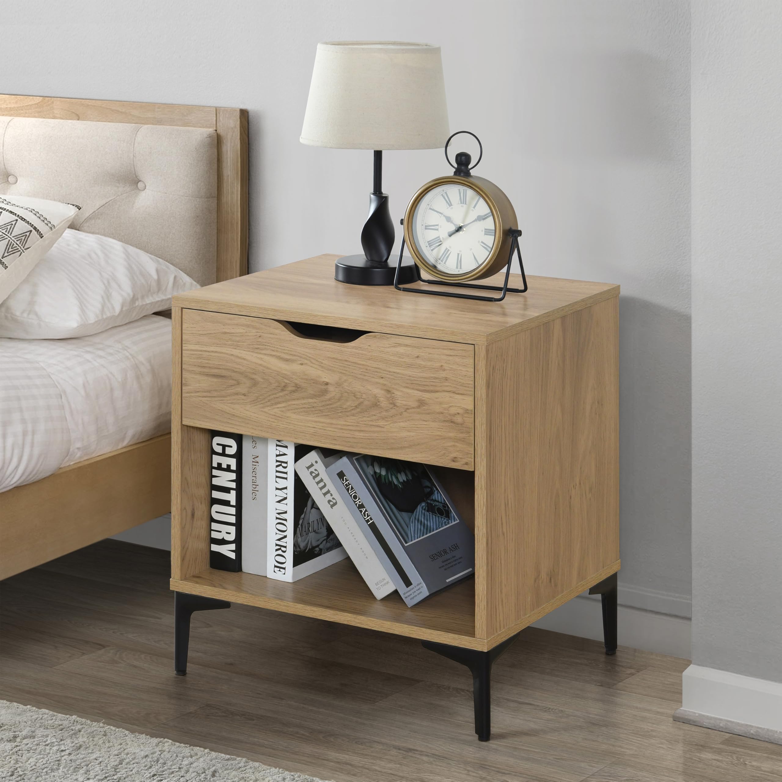 Nova 1 Drawer Nightstand Set of 2, Bedside Tables with Storage Drawers
