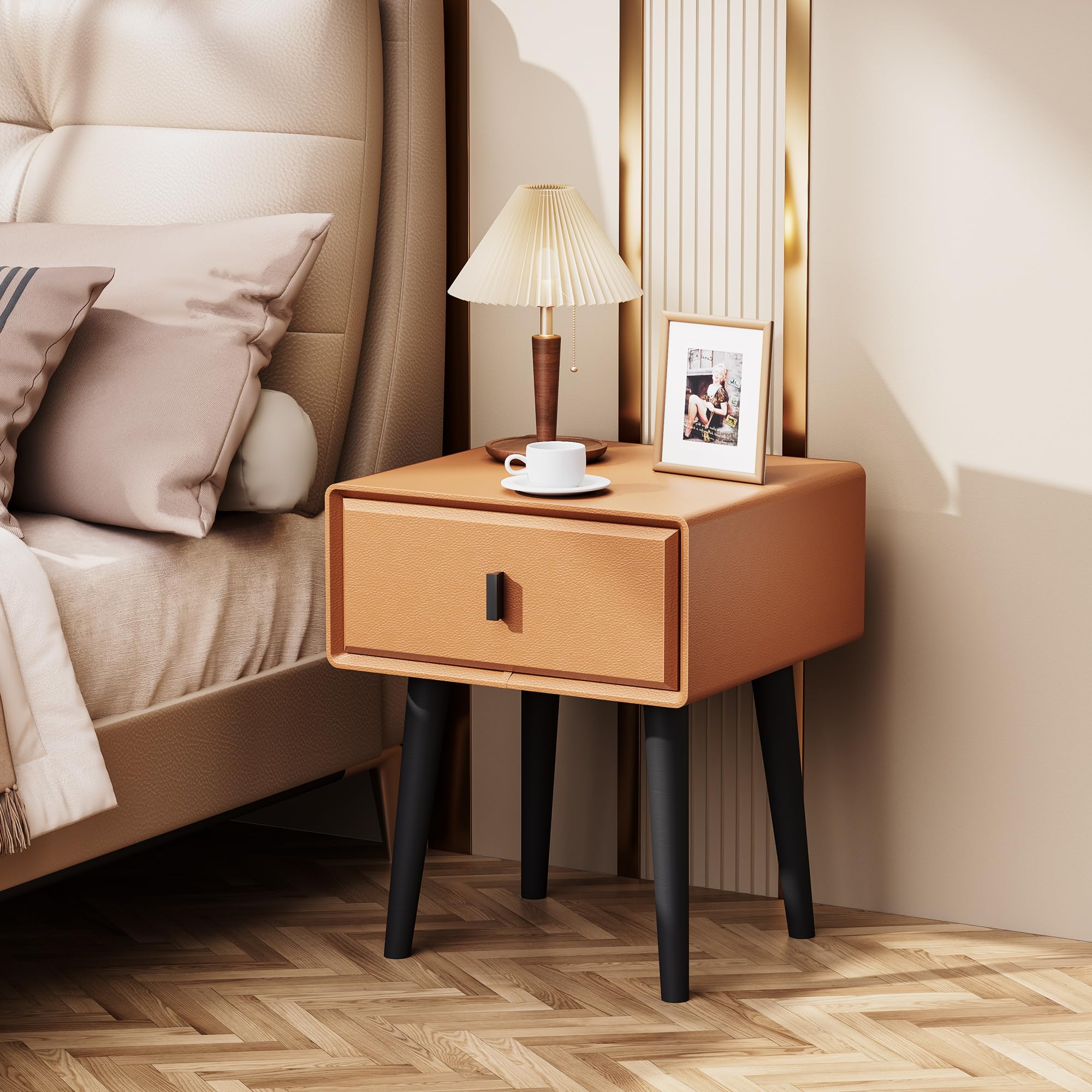 Nightstand,Fully Assembled Bedside Cabinet Mid Century Night Stand