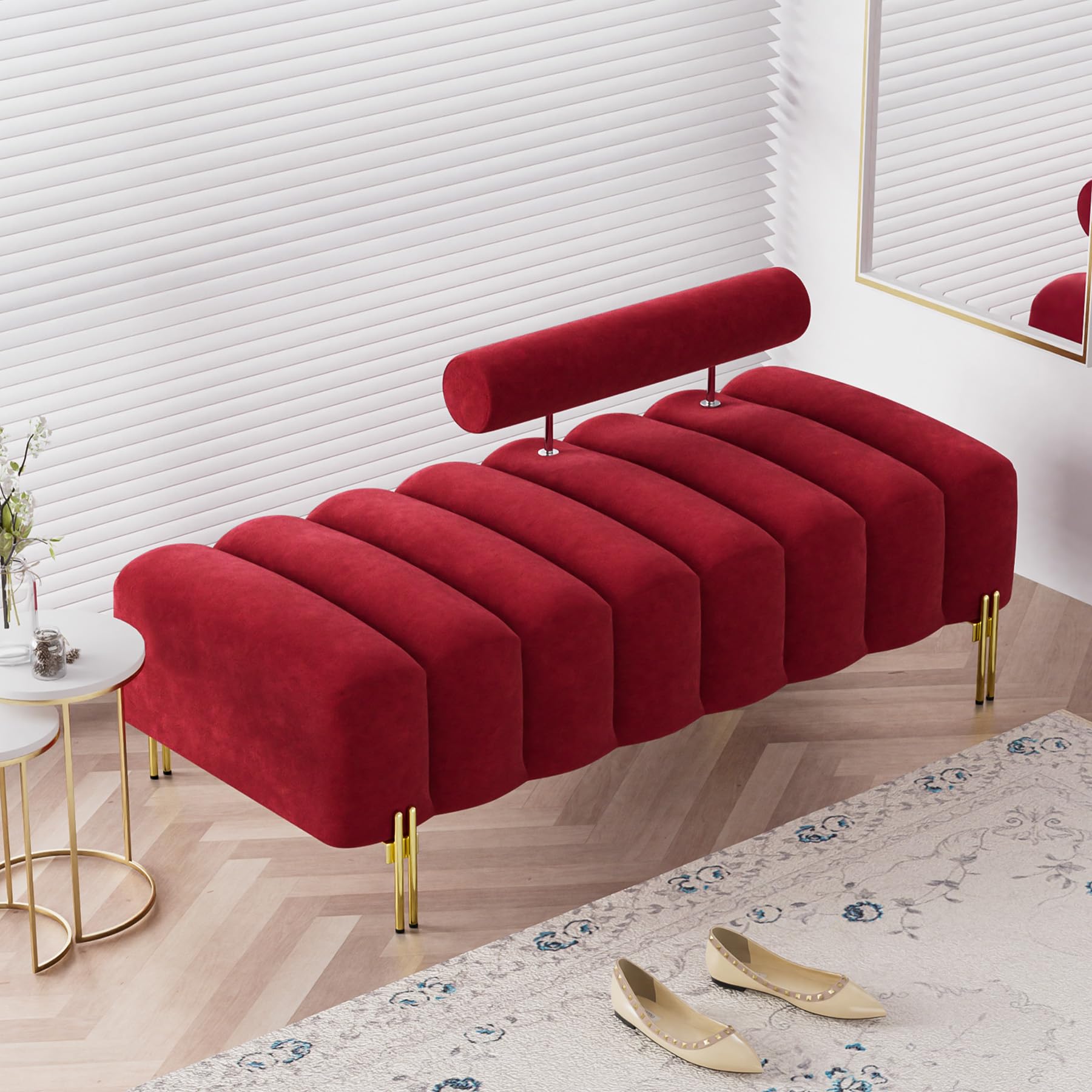 Modern Bench for Bedroom, 52.2" Channel Tufted End of Bed Bench