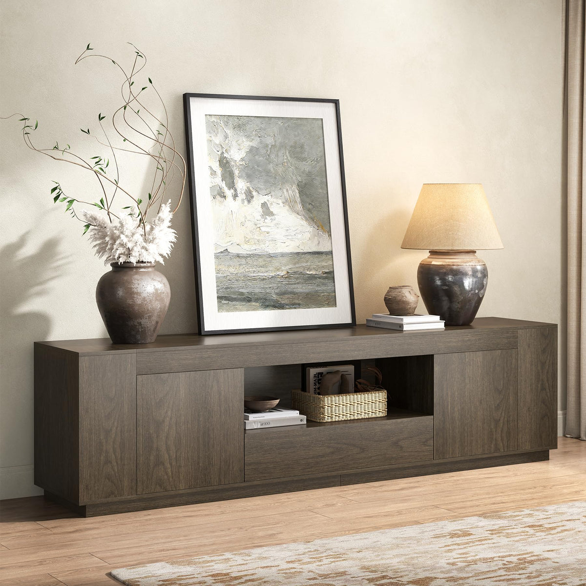 78-Inch Wood TV Stand with Cabinet Storage