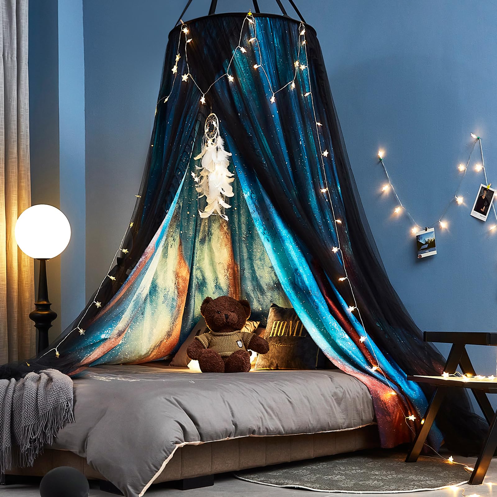 Gorgeous Aurora Printed Bed Canopy for Girls & Adults, Room Decorative Cozy Bed Curtain