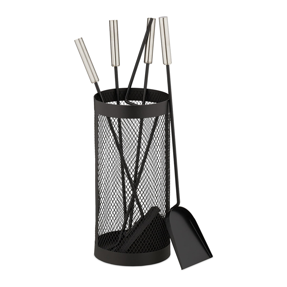 5-Piece Fireplace Accessory Set with Tray, Poker, Ash Shovel, Brush & Tongs