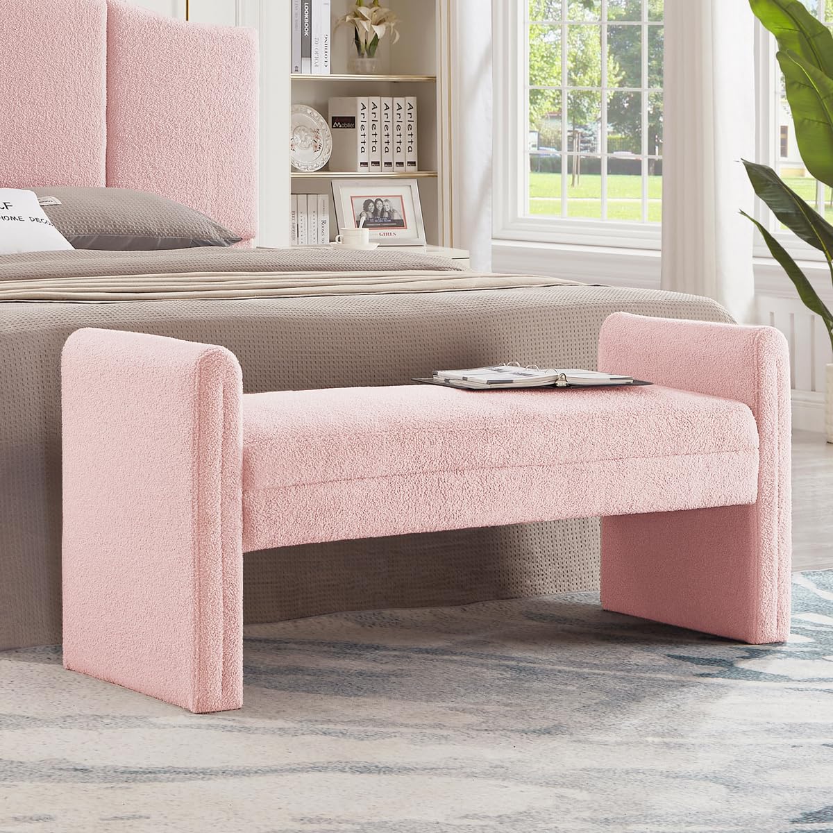 Boucle Teddy Lovely Bench, Upholstered Bed Bench Entryway Bench