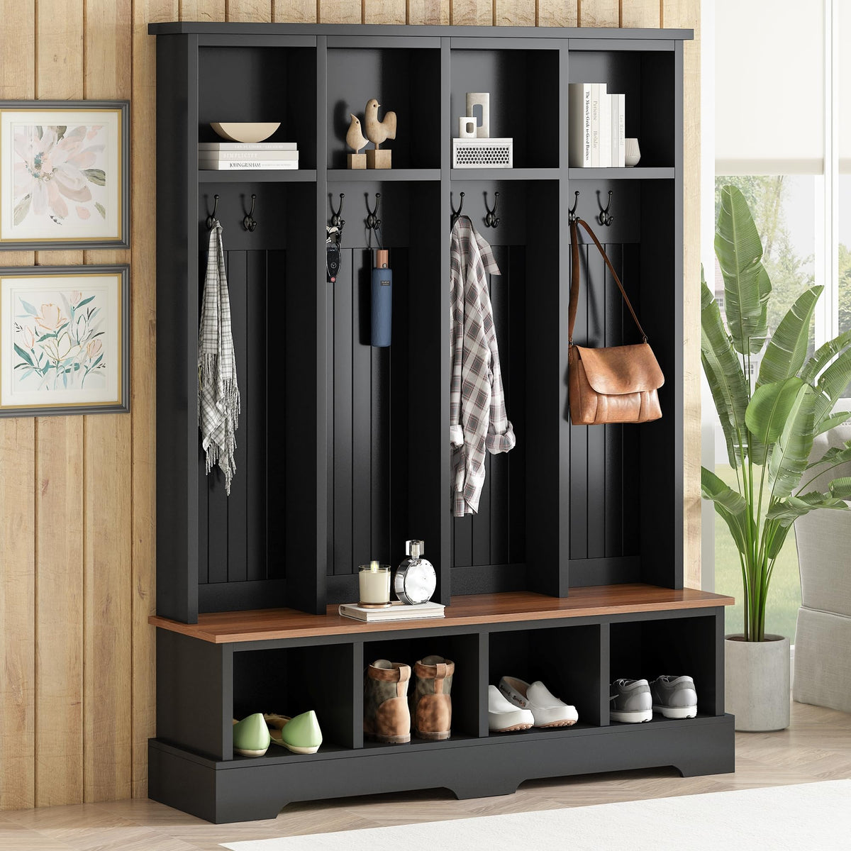 Farmhouse Hall Tree with Bench & Shoe Storage – 3-in-1