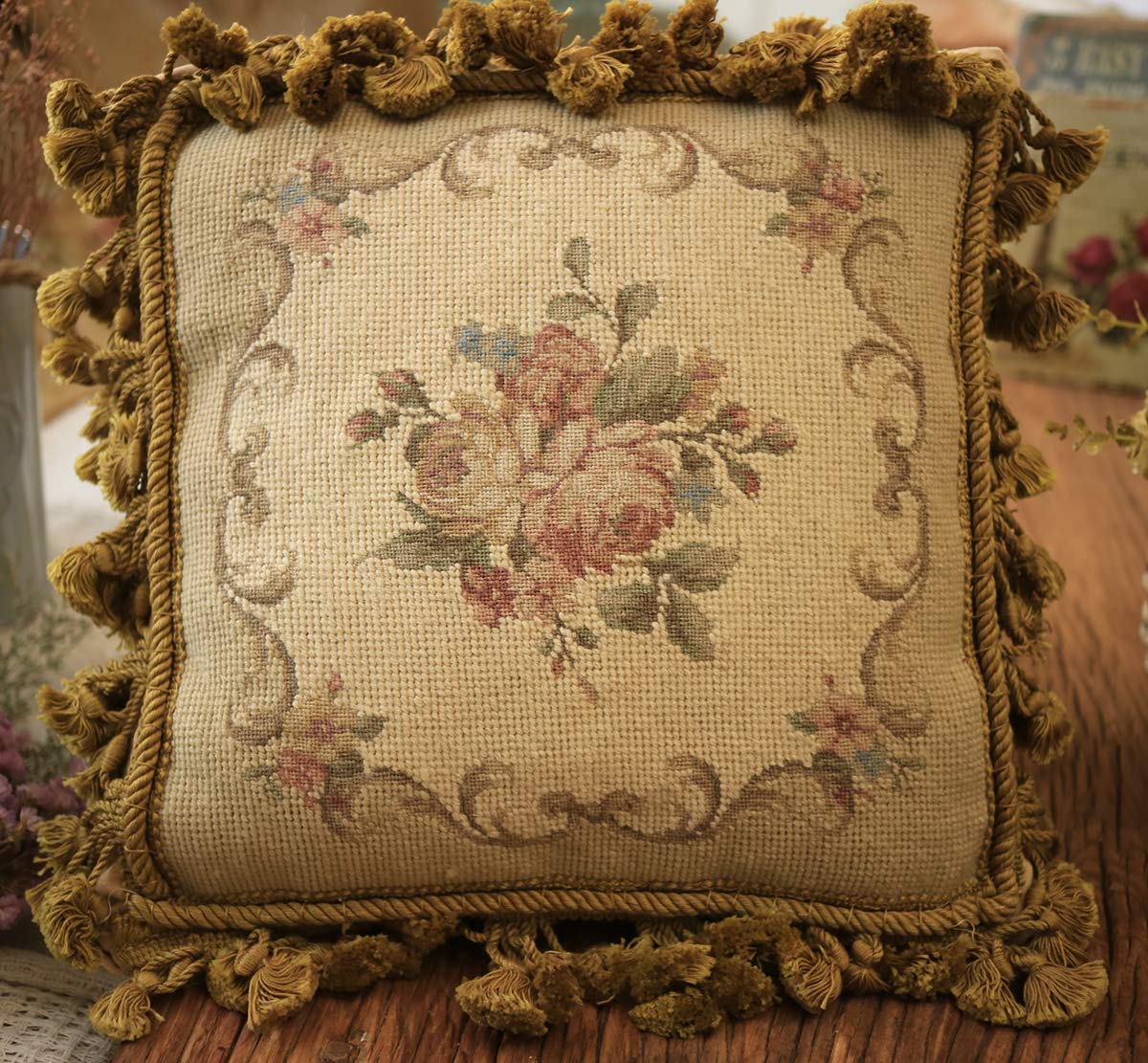 Handmade Needlepoint Pillow Cover – Floral Aubusson French Style