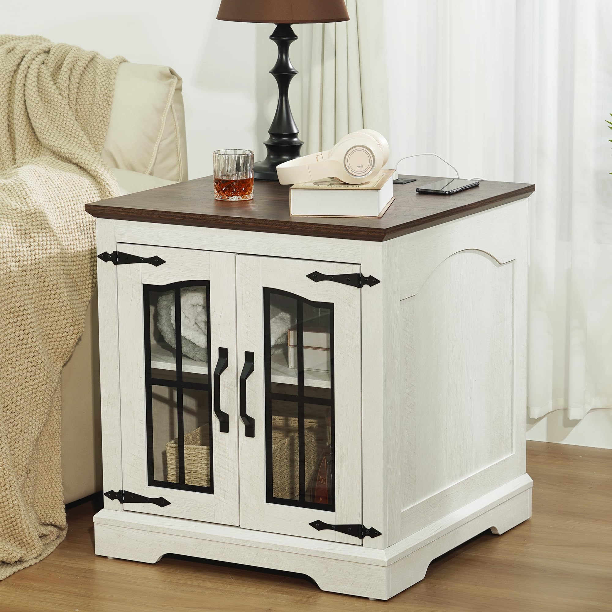 Charging Station, 23.6" Large Farmhouse Square Nightstand