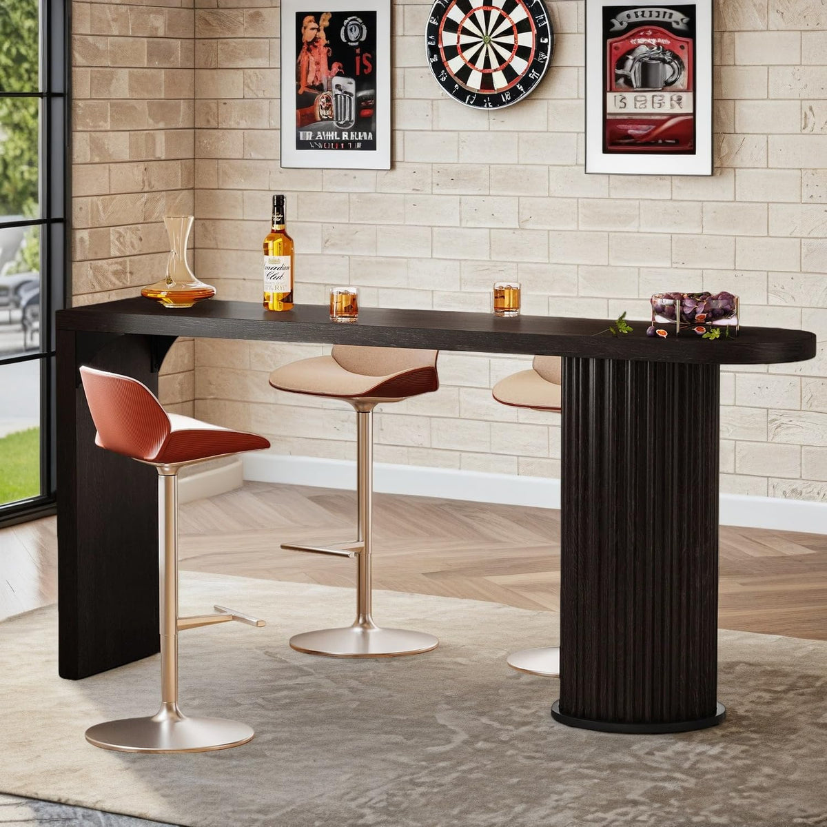 63-Inch Counter Height Bar Table with Fluted Round Base