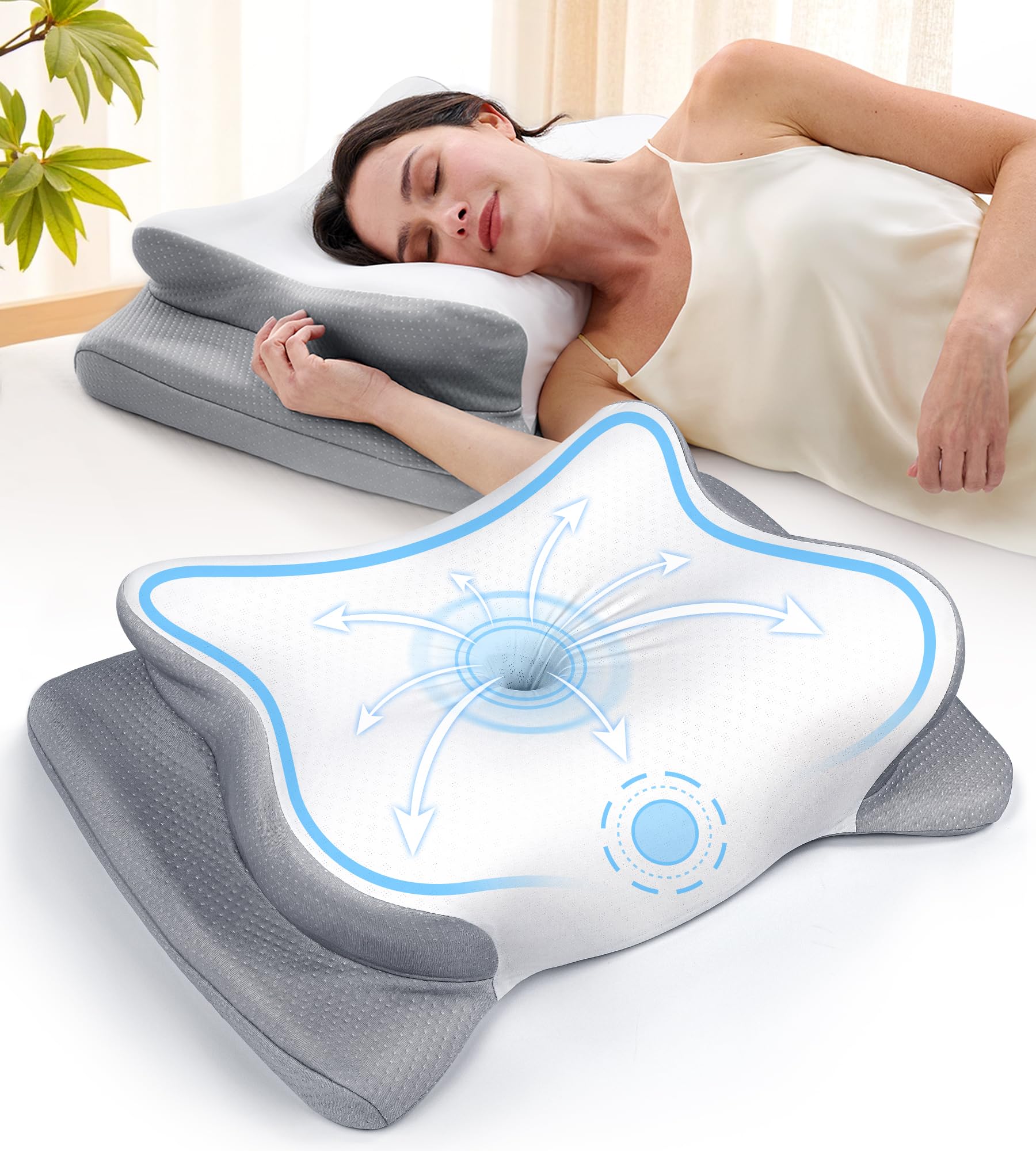 Cervical Neck Pillow for Pain Relief, Beauty Sleeping Cooling Pillow