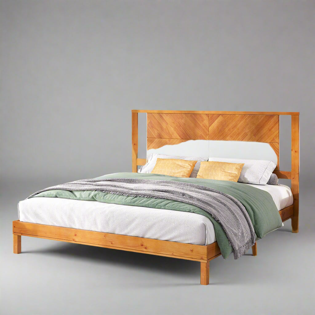 Solid Wood Queen Size Bed Frame with Headboard