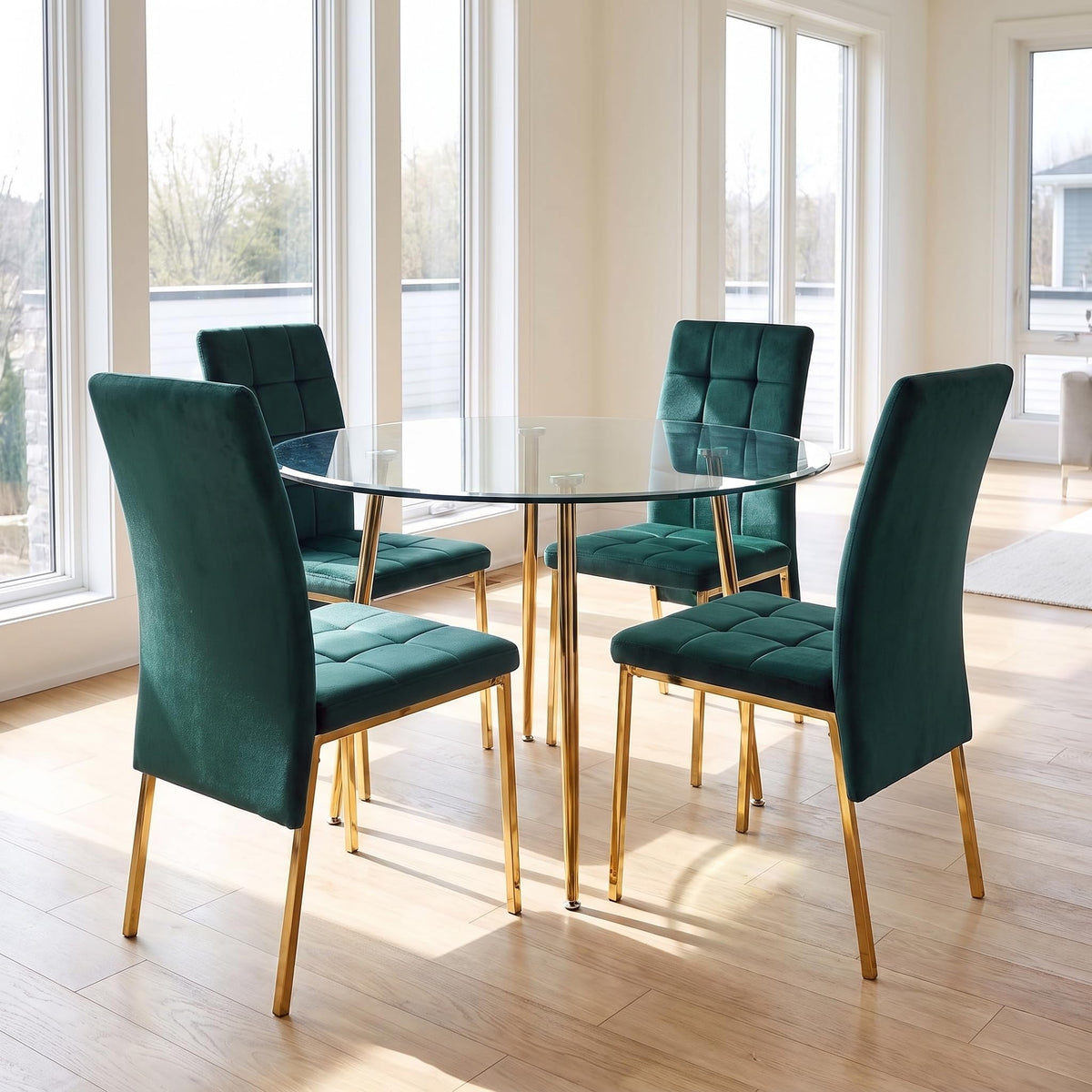 Velvet Dining Chairs with Golden Metal Legs