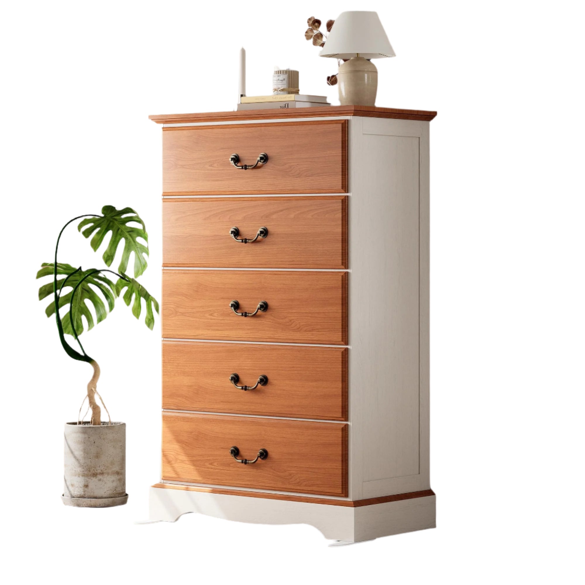 Farmhouse 5 Drawer Dresser for Bedroom, 48" Tall Wood Rustic Chest of Drawers