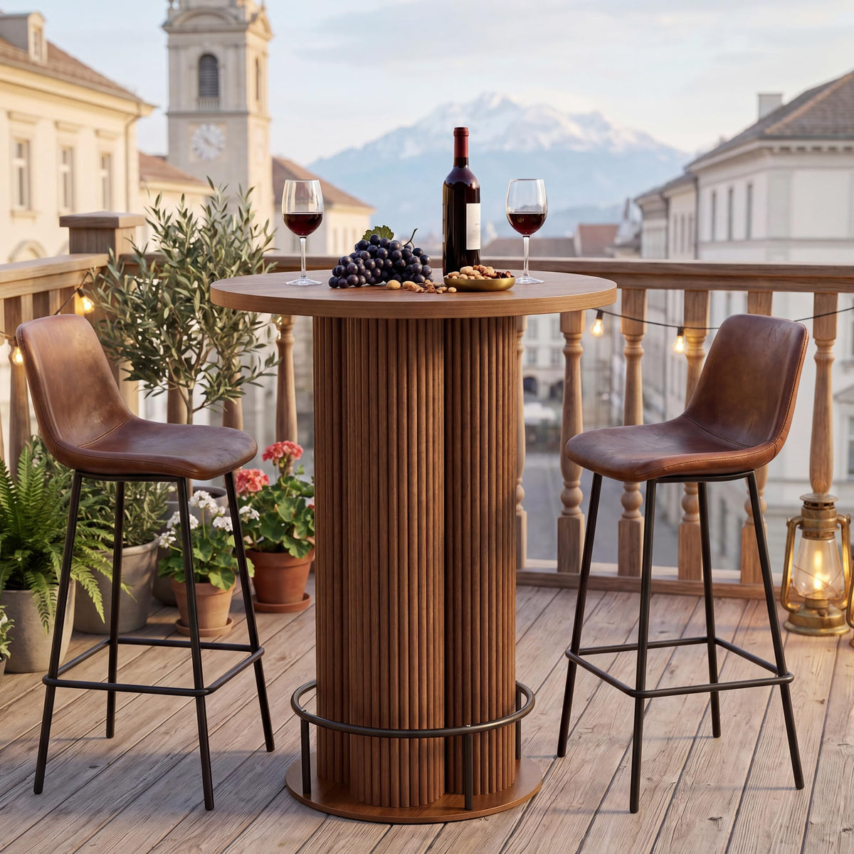Round Fluted Bar Table with Metal Ring Footrest