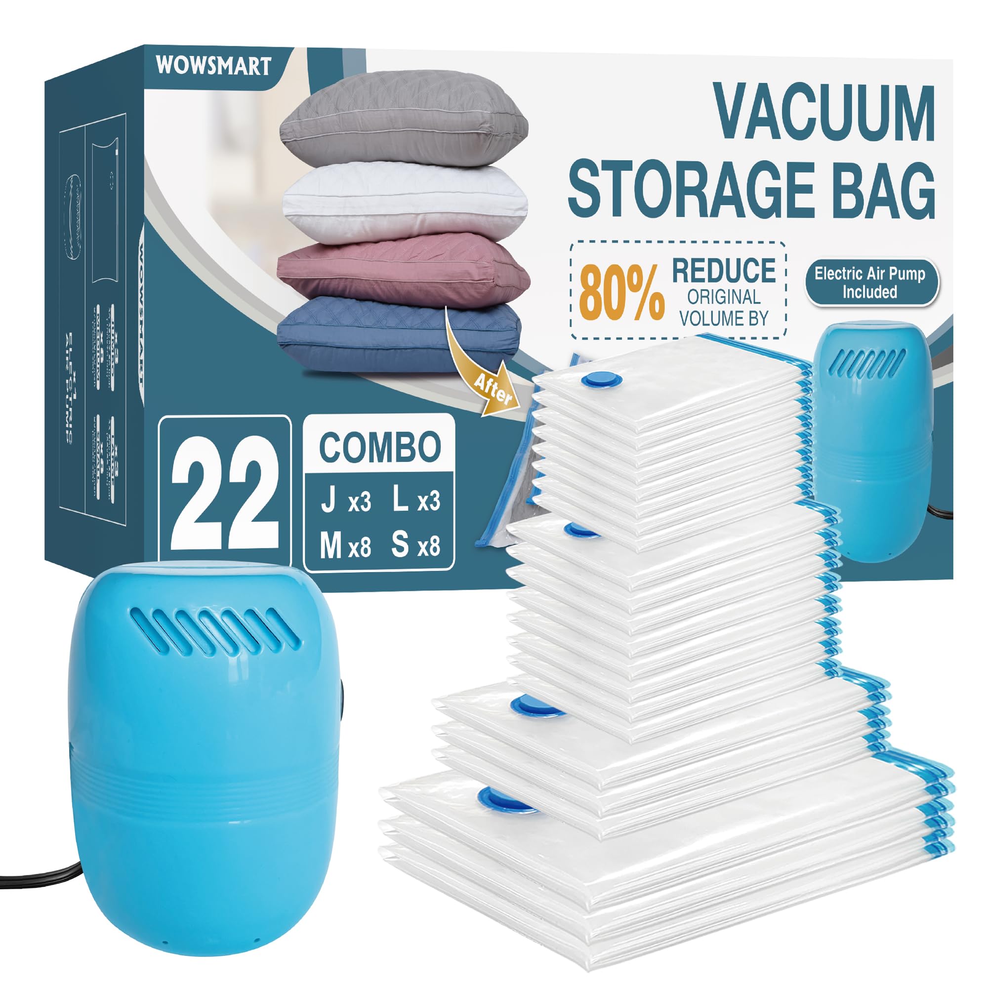 22 Vacuum Storage Bags with Electric Pump, Vacuum Sealed Storage Bags