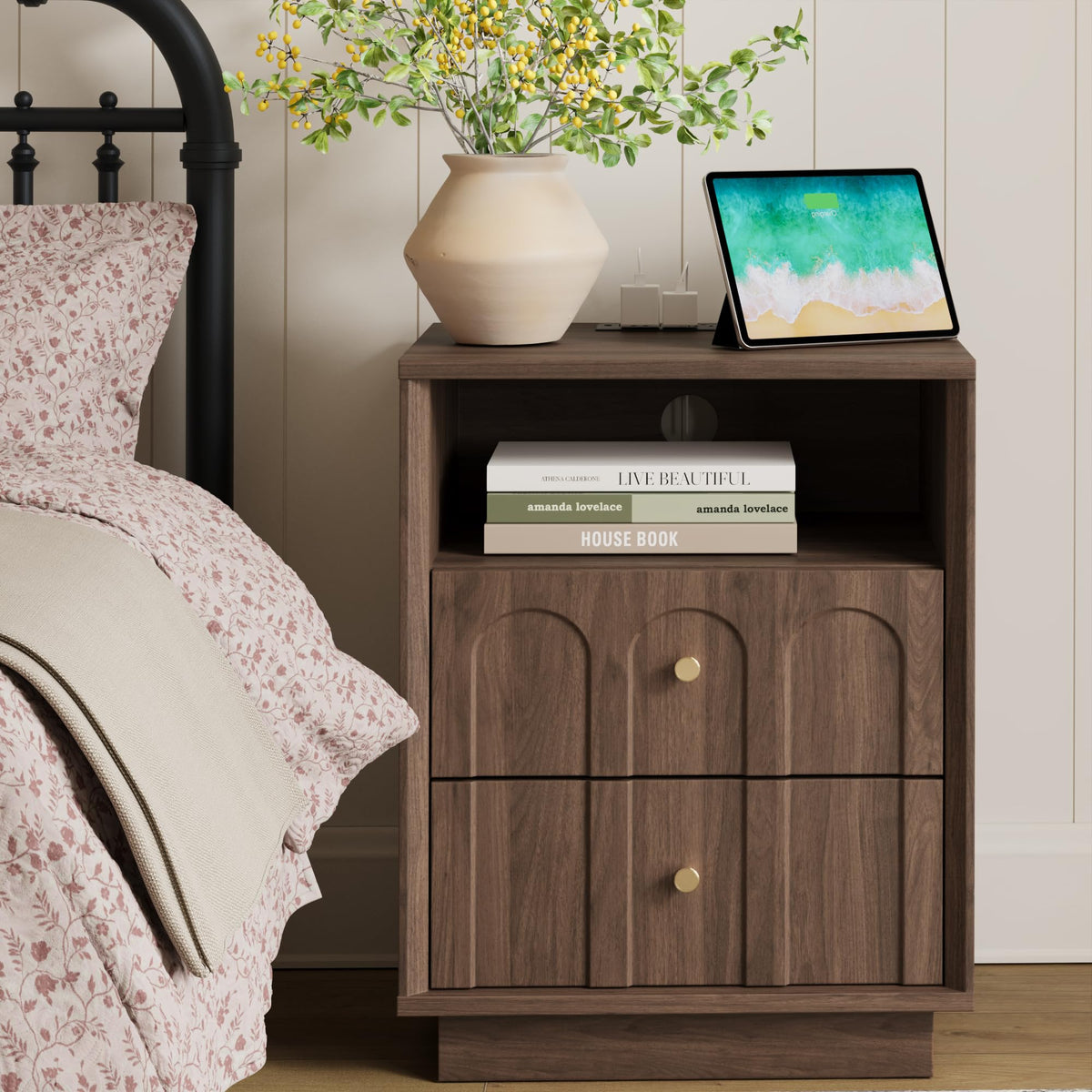 Mid-Century Nightstand with Charging Station