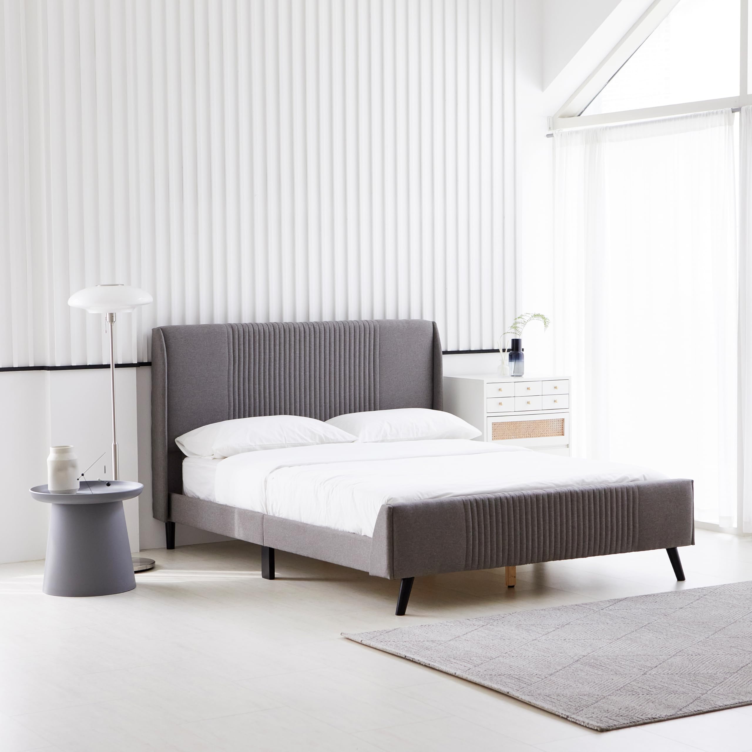 Sunset Full Size Wingback Platform Bed, Fabric Upholstered Full Bed Frame