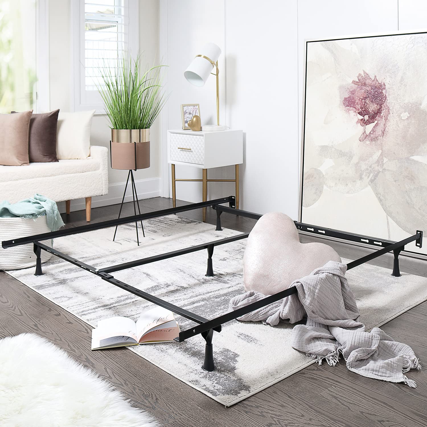 Adjustable Bed Rails - Metal Bed Frame with Center Support Leg - 5.25'