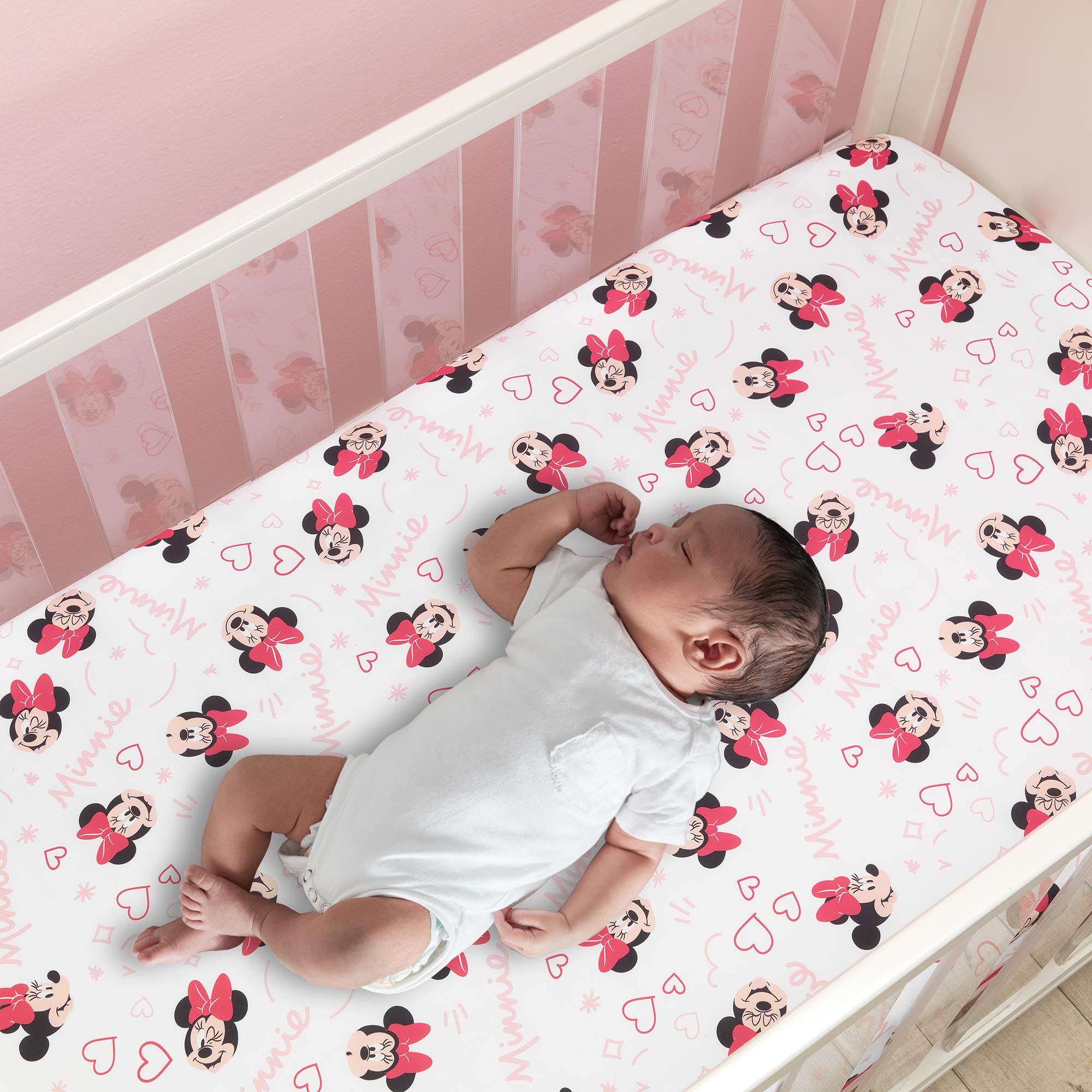 Disney Baby Minnie Mouse Love 3-Piece Pink Nursery Crib Bedding Set