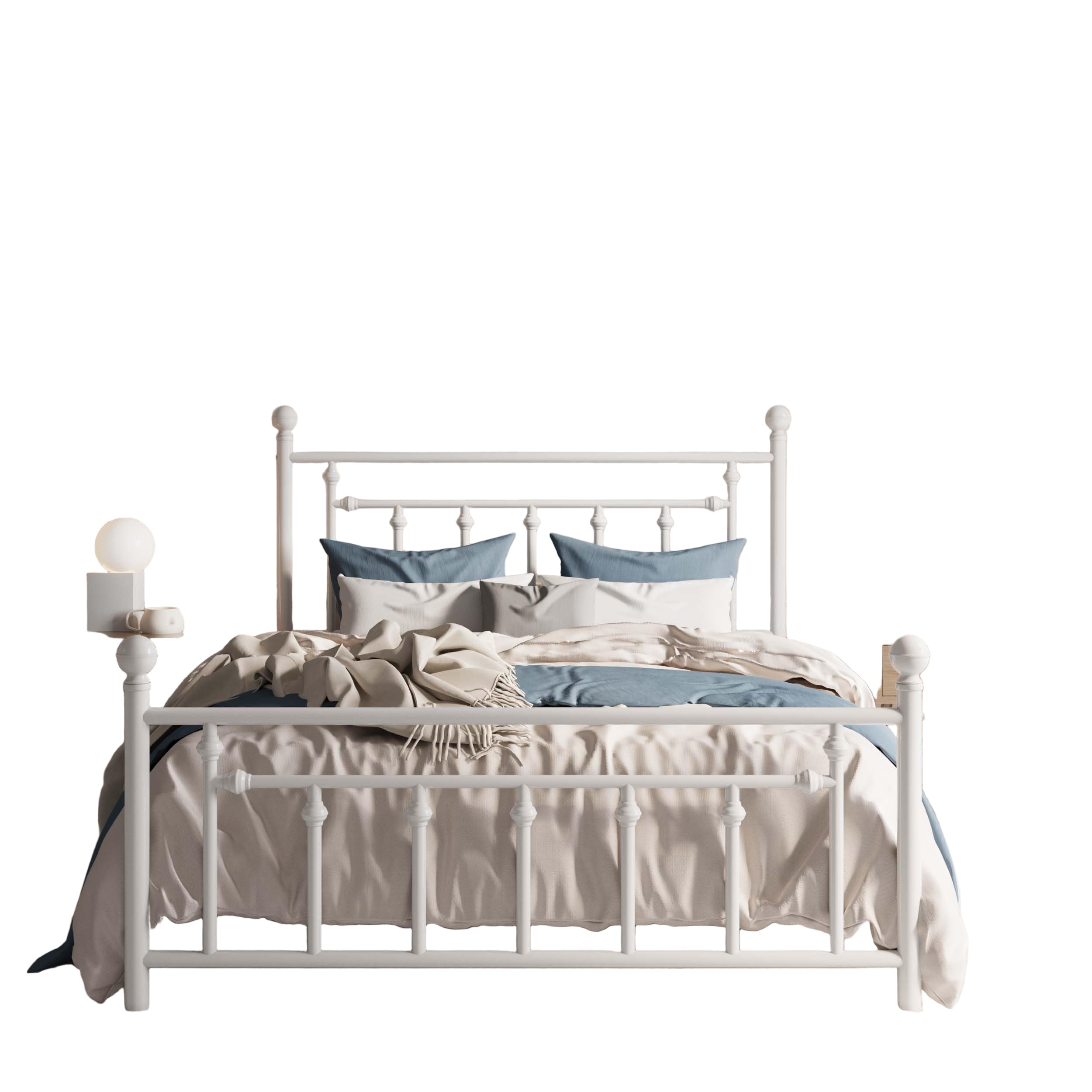 14'' Full Size Metal Platform Bed Frame/Victorian Headboard and Footboard/Steel Slats