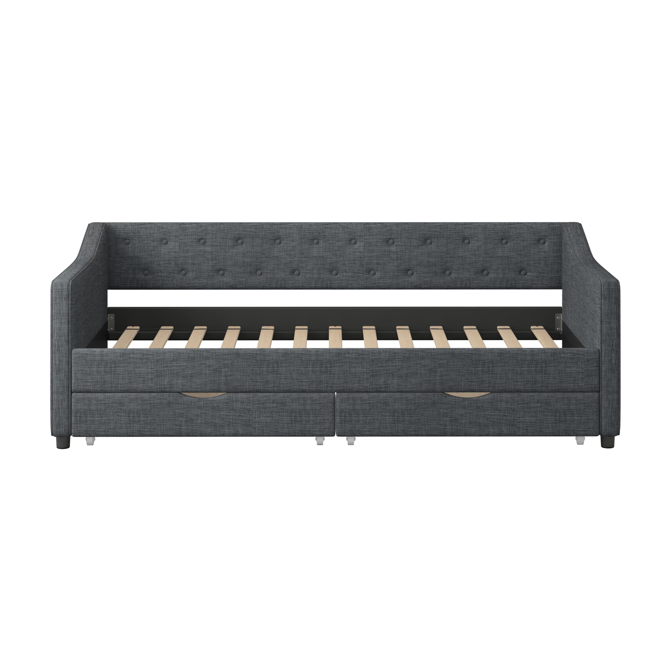 Twin Size Daybed with Two Drawers and Linen Upholstered,Wood Bed Frame