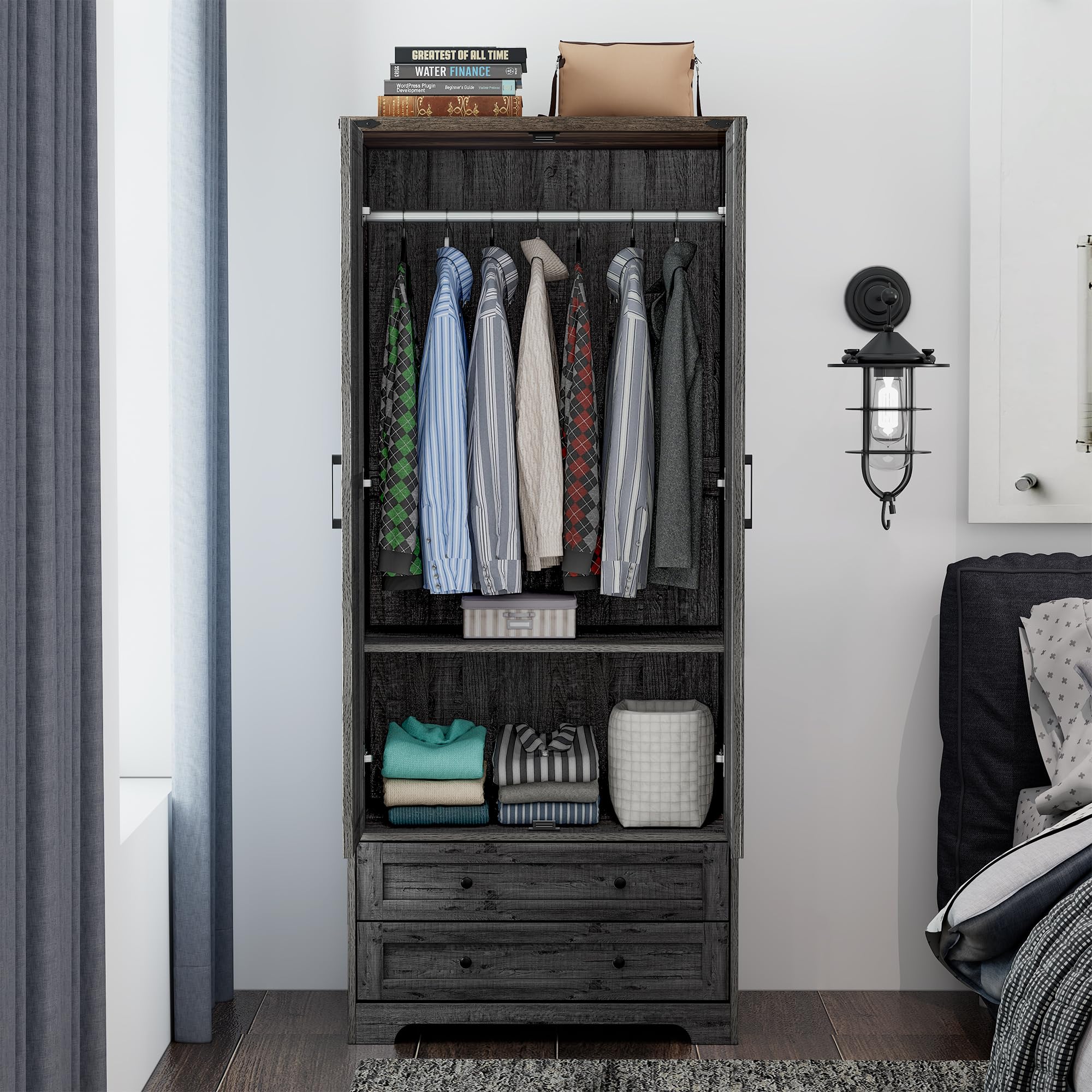71" Wooden Armoire Wardrobe Closet - Modern Functional Clothes