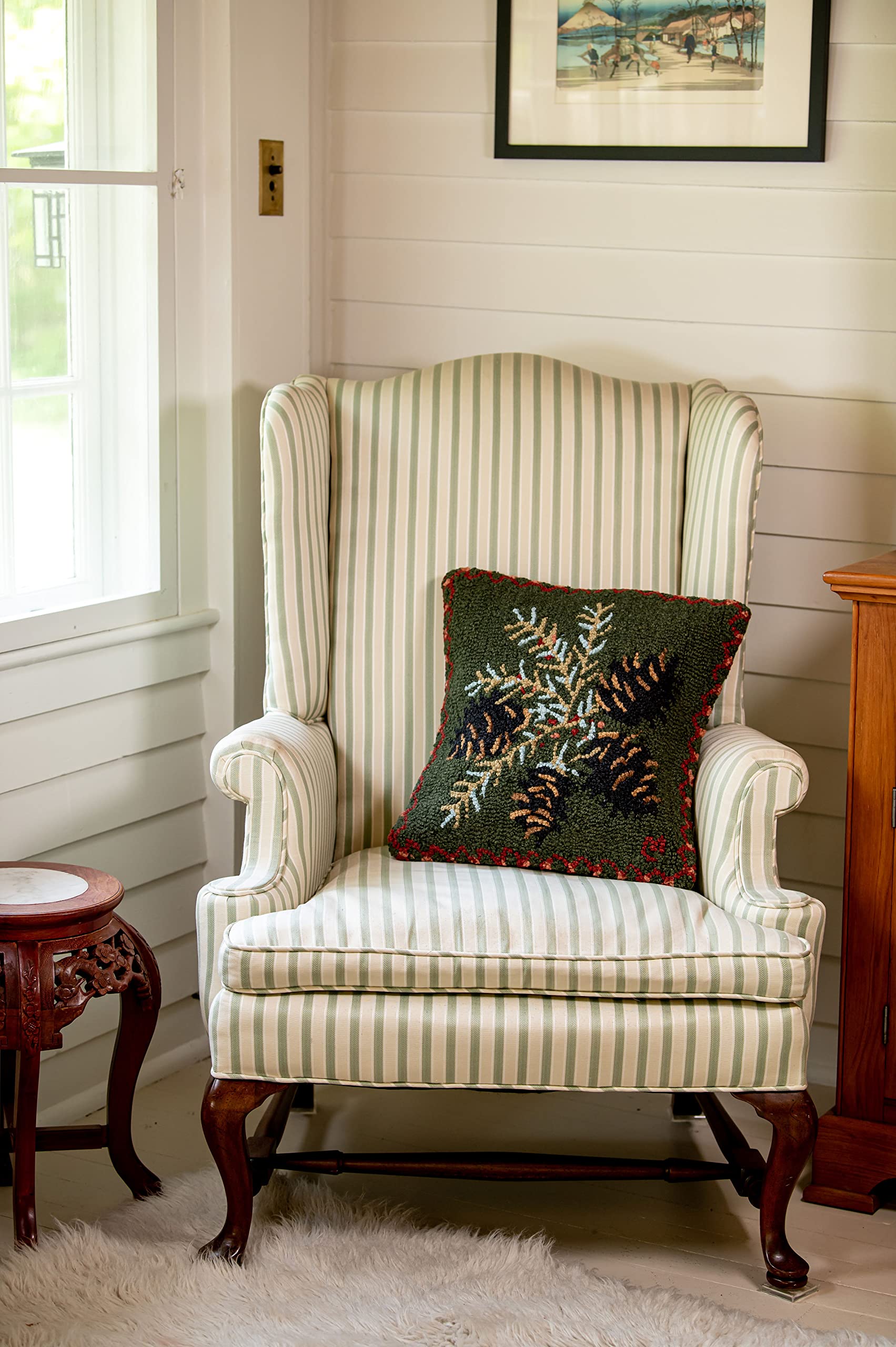 Corners Artist-Designed Diamond Pine Hand-Hooked Wool