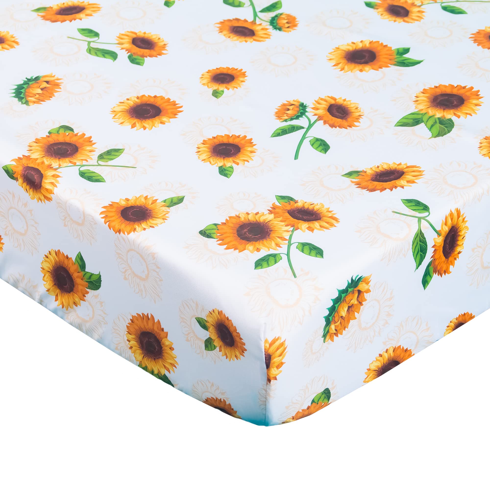 La Premura Sunflower Baby Crib Bedding Set for Girls, 3 Piece Standard Size Nursery Crib Set for Baby Girl, Beige & Orange, Including Crib Sheet, Quilt and Crib Skirt, Sunflower Baby Stuff