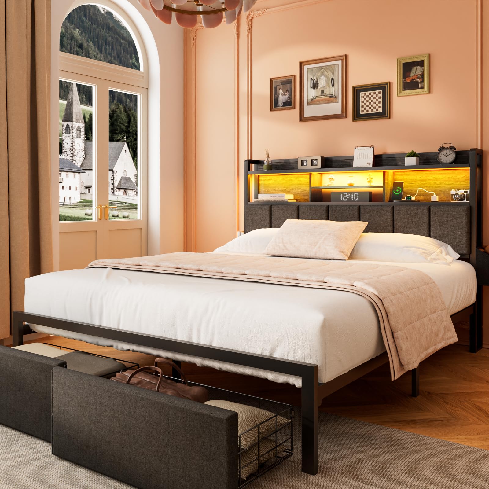 Size Bed Frame with Headboard, Bed Frame Full Size with Storage Drawers