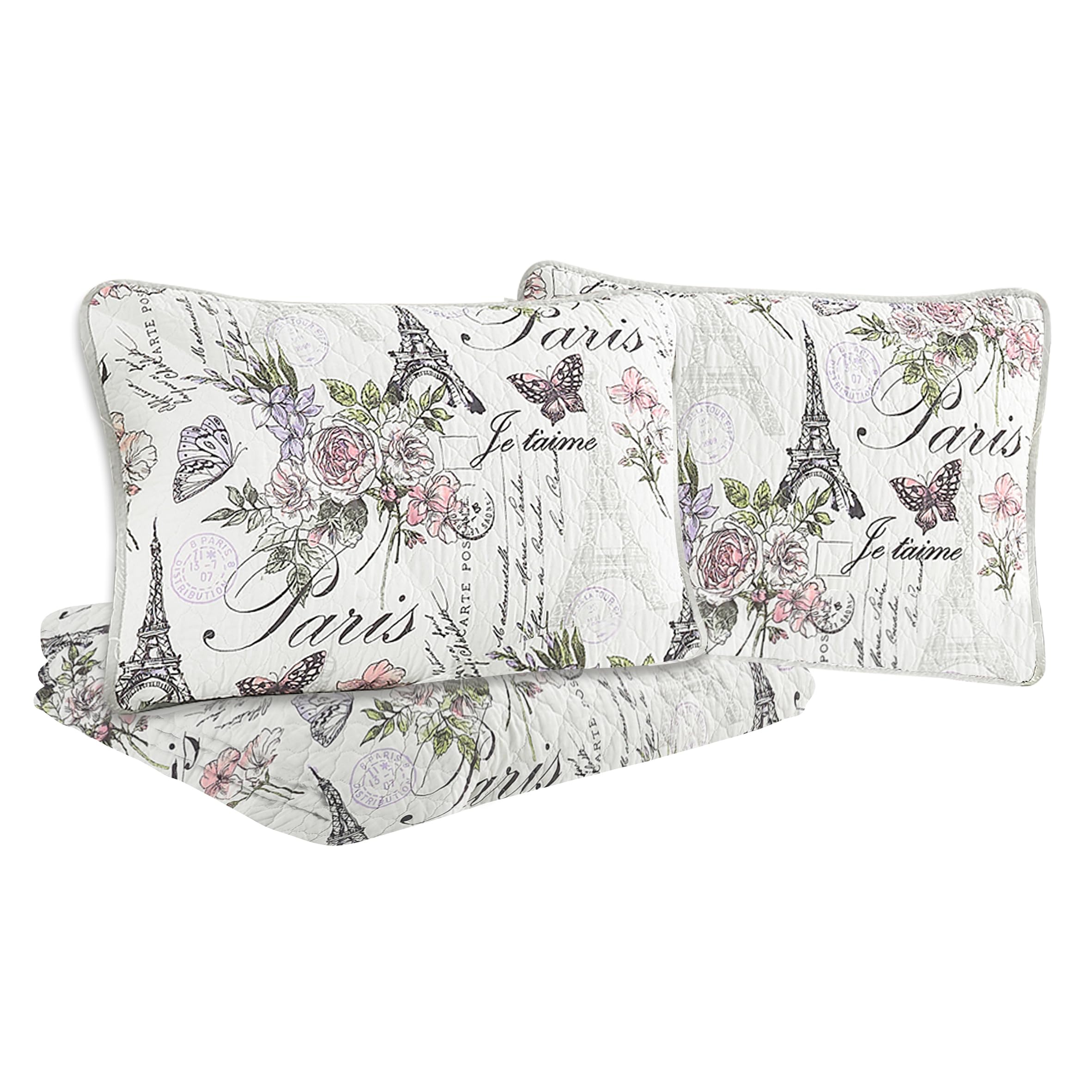 Paris Floral, Pre-Washed, 3-Piece Reversible, Featuring, Eiffel Towers