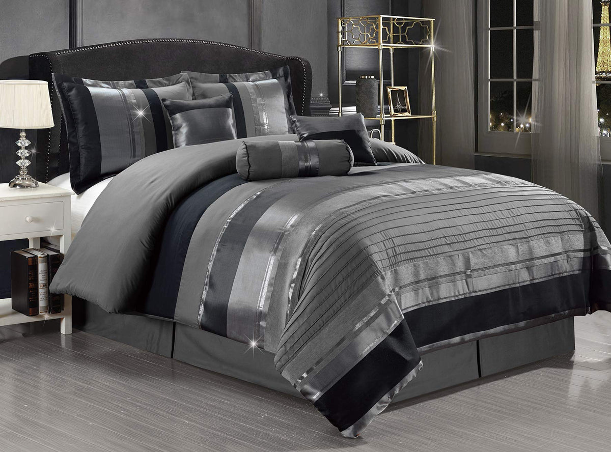 King 7-Piece Chenille Comforter Set – Grey