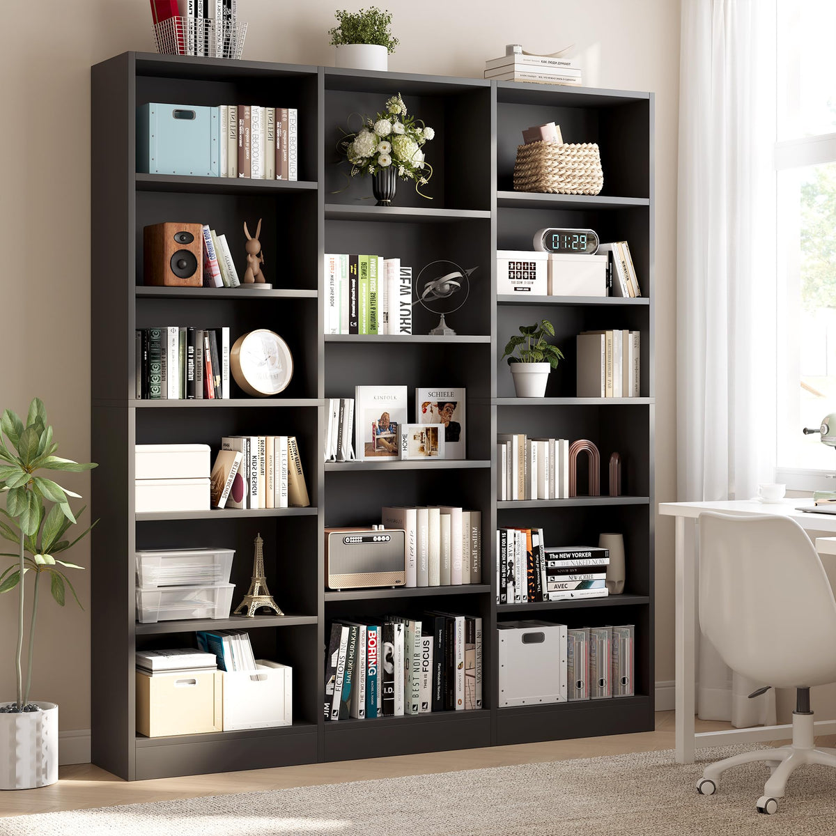 6-Tier Triple Wide Bookcase with 17 Shelves