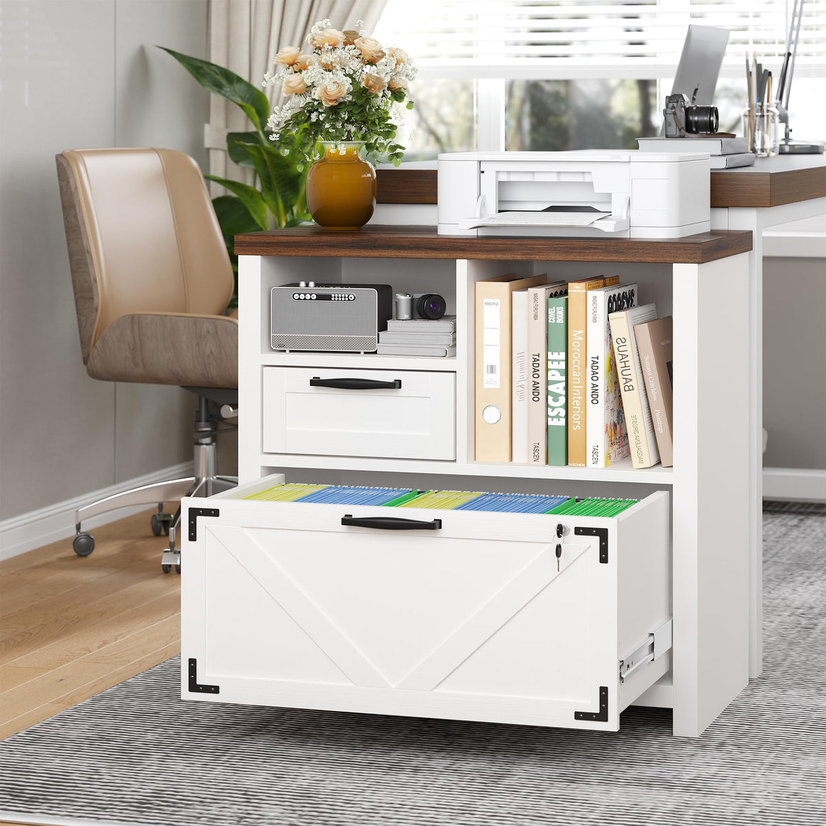 File Cabinet with Lockable Drawer & Open Shelf