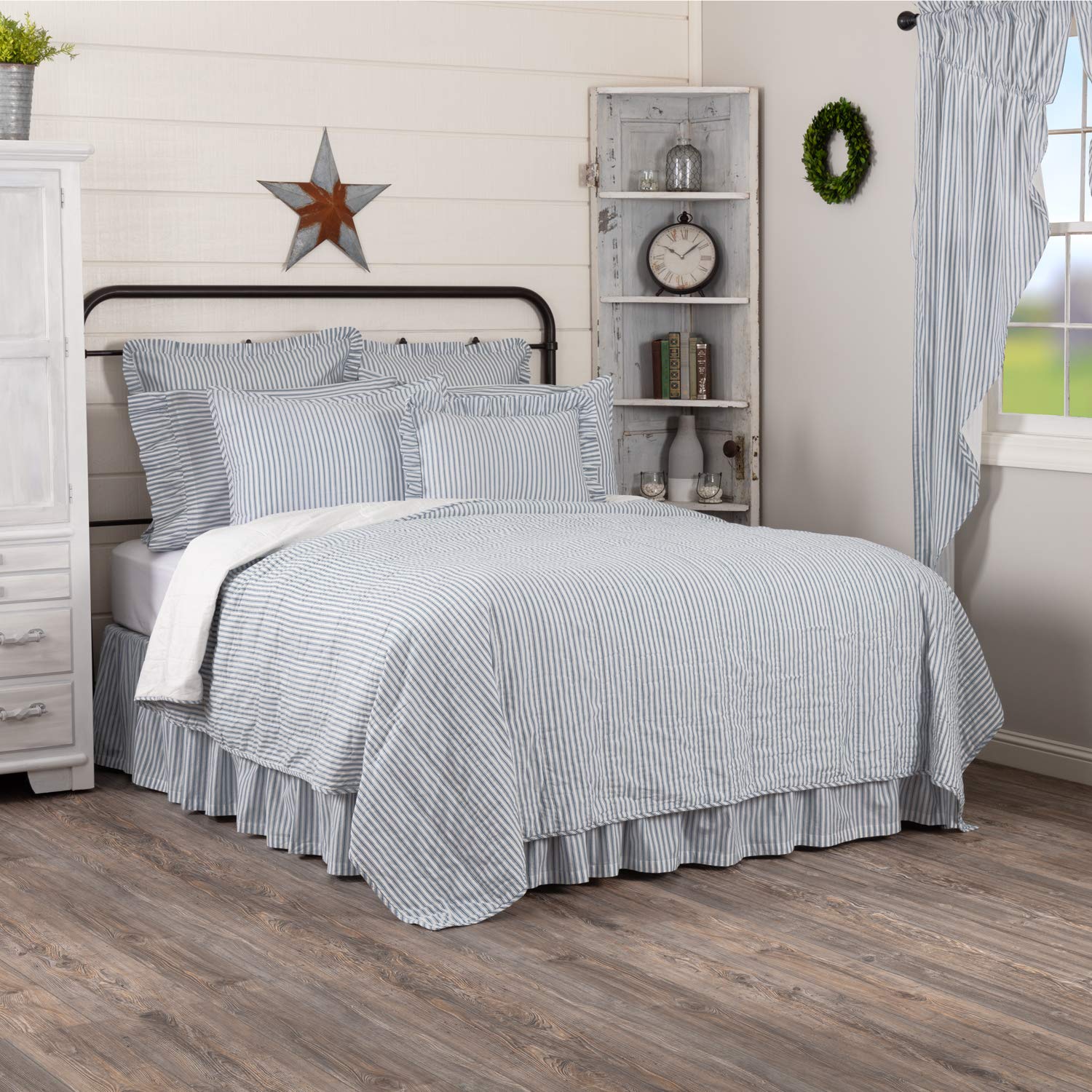 Brands Sawyer Mill Blue Ticking Striped Reversible Washable Comforter-Quilt-Coverlet