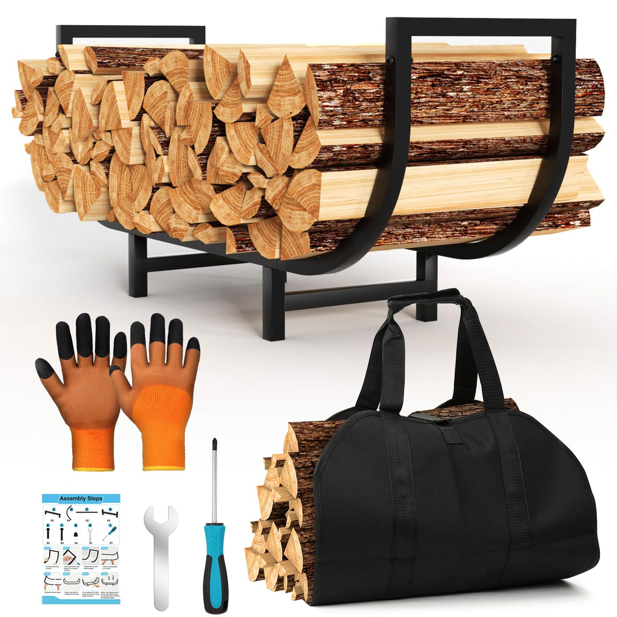 Firewood Rack with Log Carrier