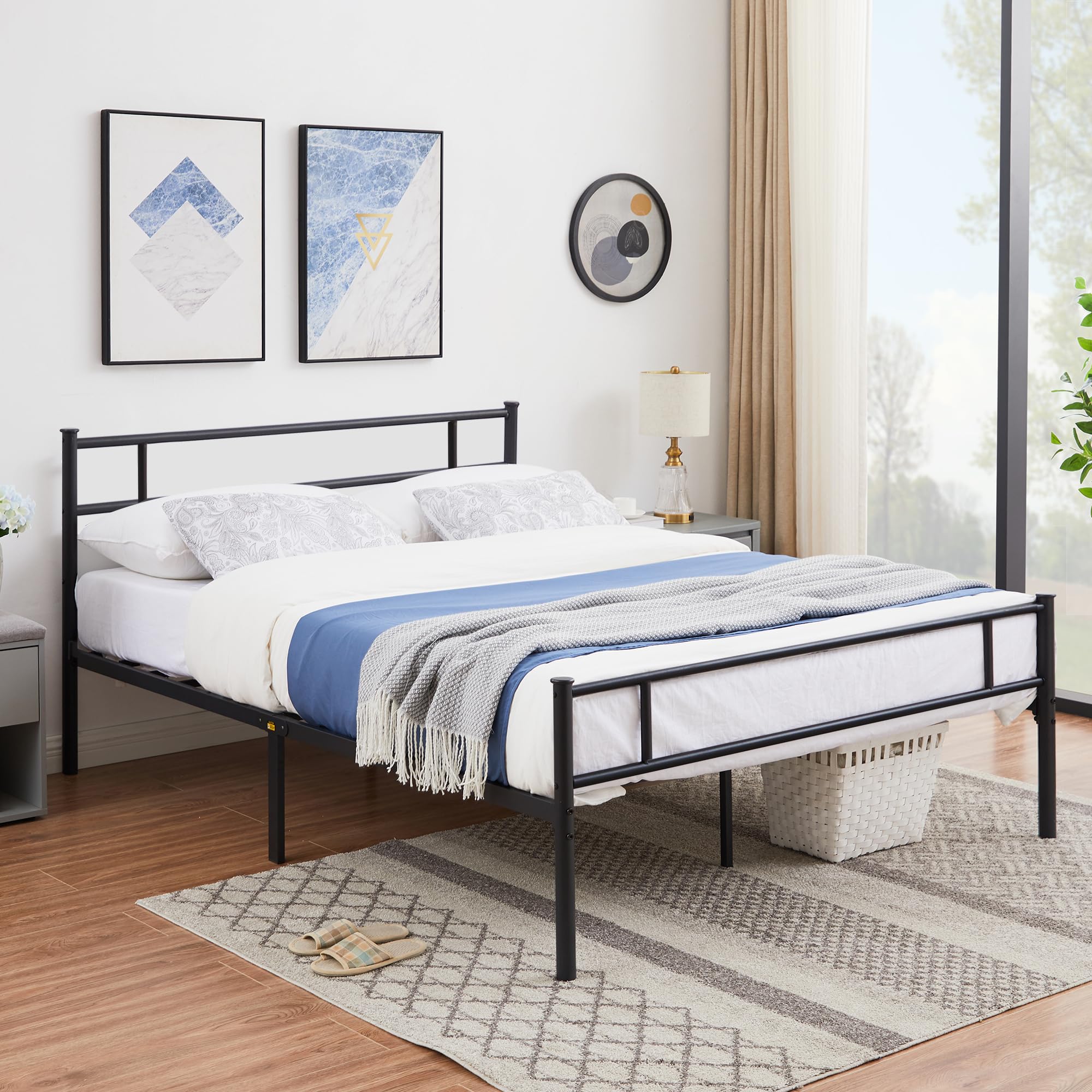 Metal Platform Full Size Bed Frame with Headboard and Footboard