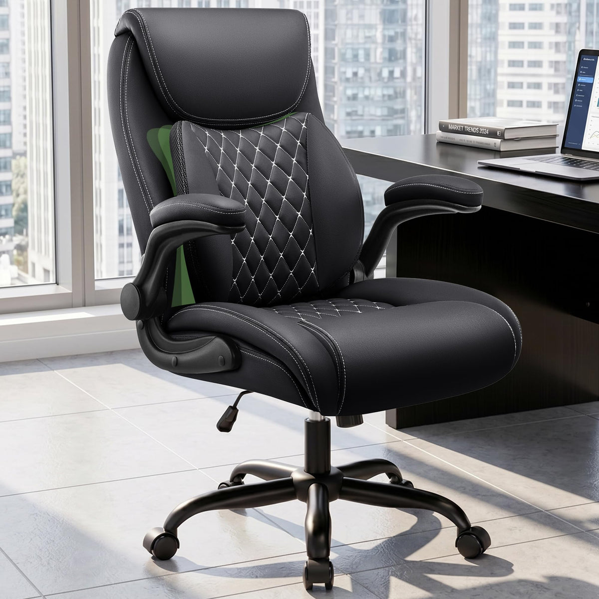 Ergonomic Executive Office Chair with 3D Lumbar Support & Flip-Up Armrests