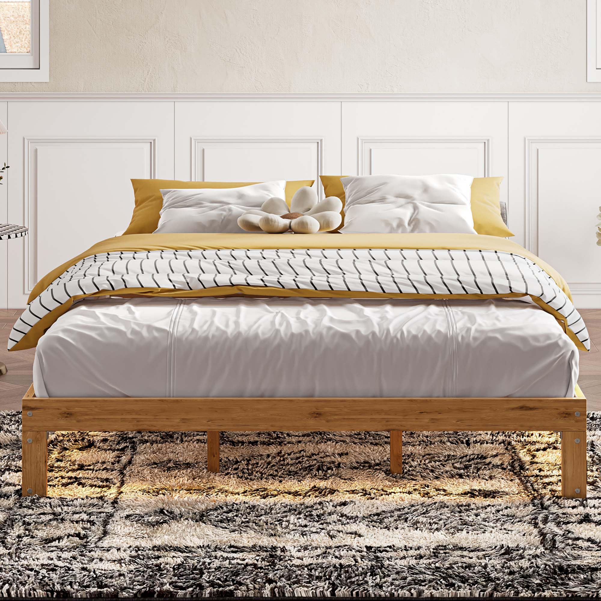 Wood Platform Bed Frame Queen Size, 12 Inch Bed Frame